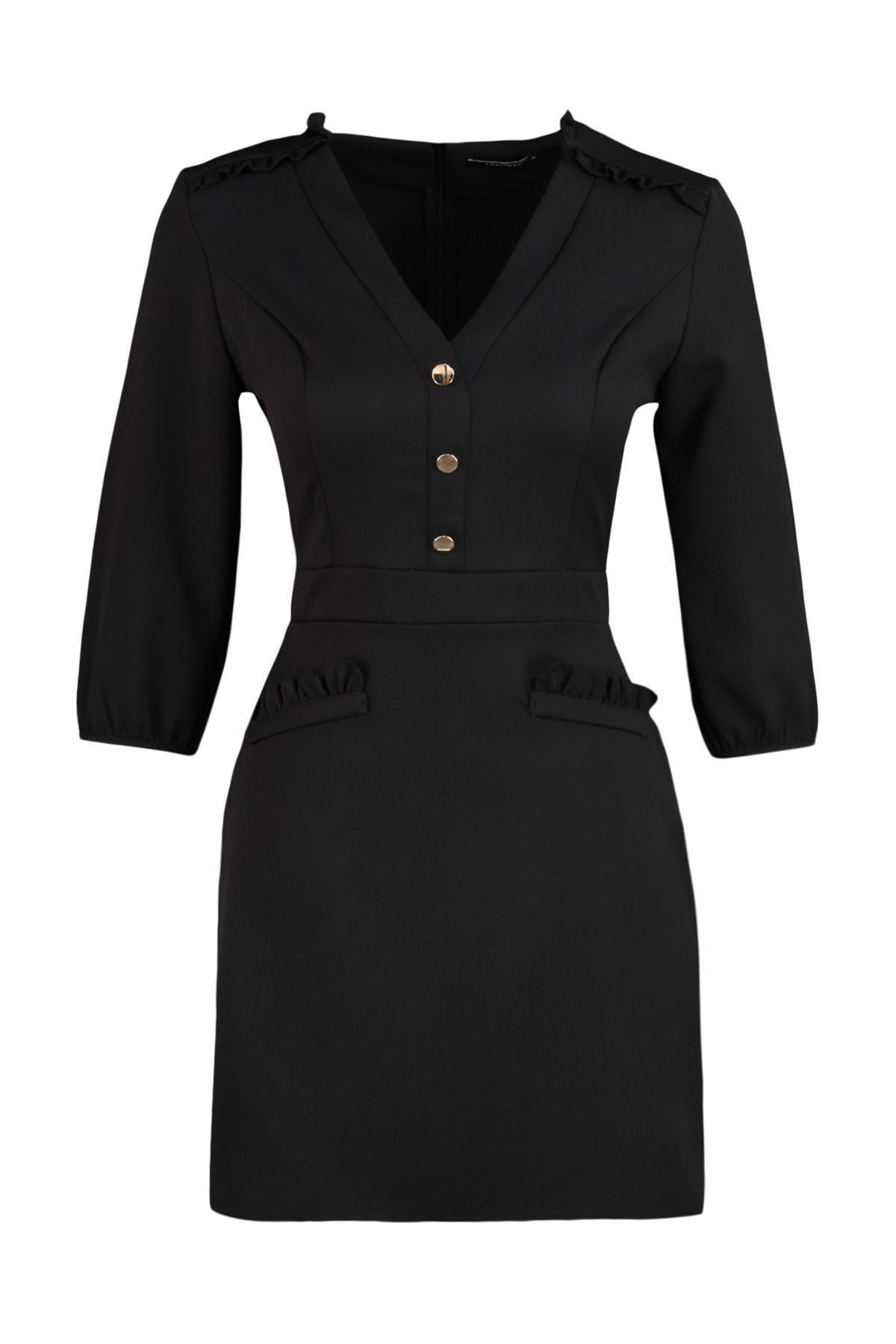 Black Bodycon V-Neck Mini Dress, , large image number 8