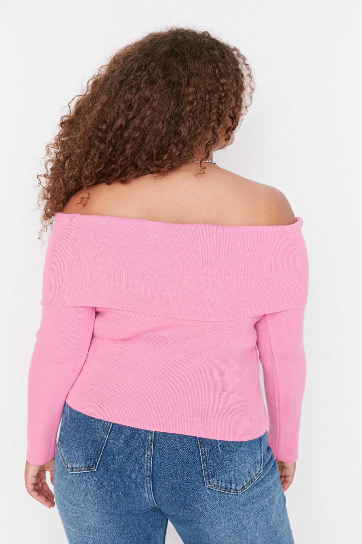 Pink Boat Neck Plus Size Sweater, , large image number 6