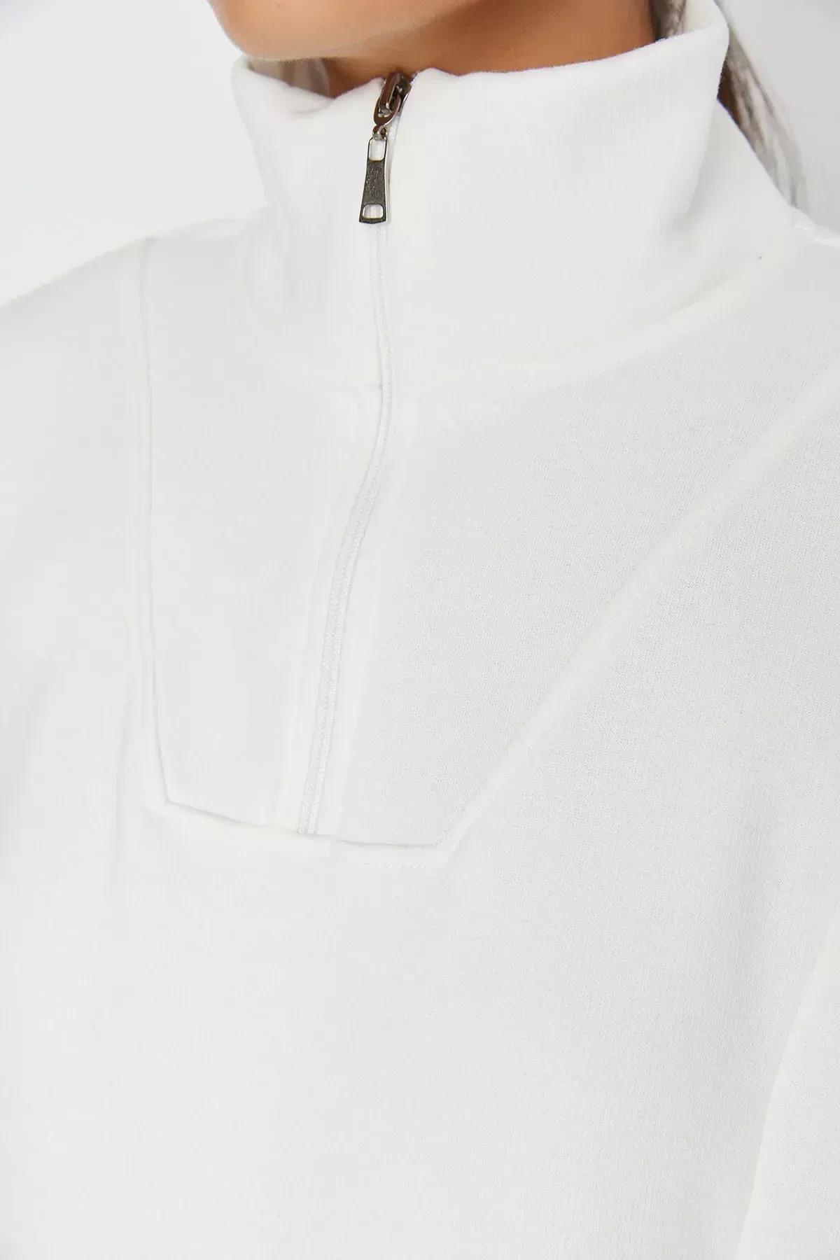 White Standing Collar Sweatshirt, Ecru, large image number 3