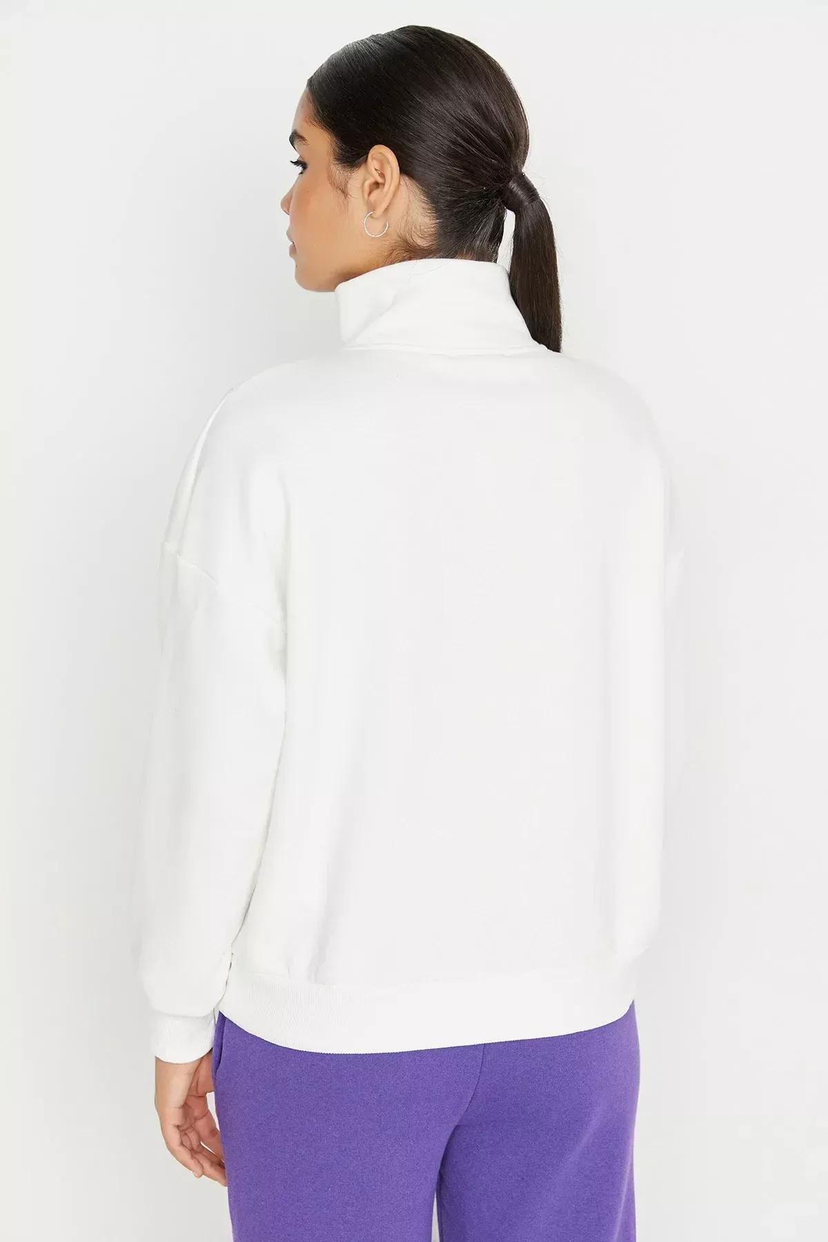 White Standing Collar Sweatshirt, Ecru, large image number 4