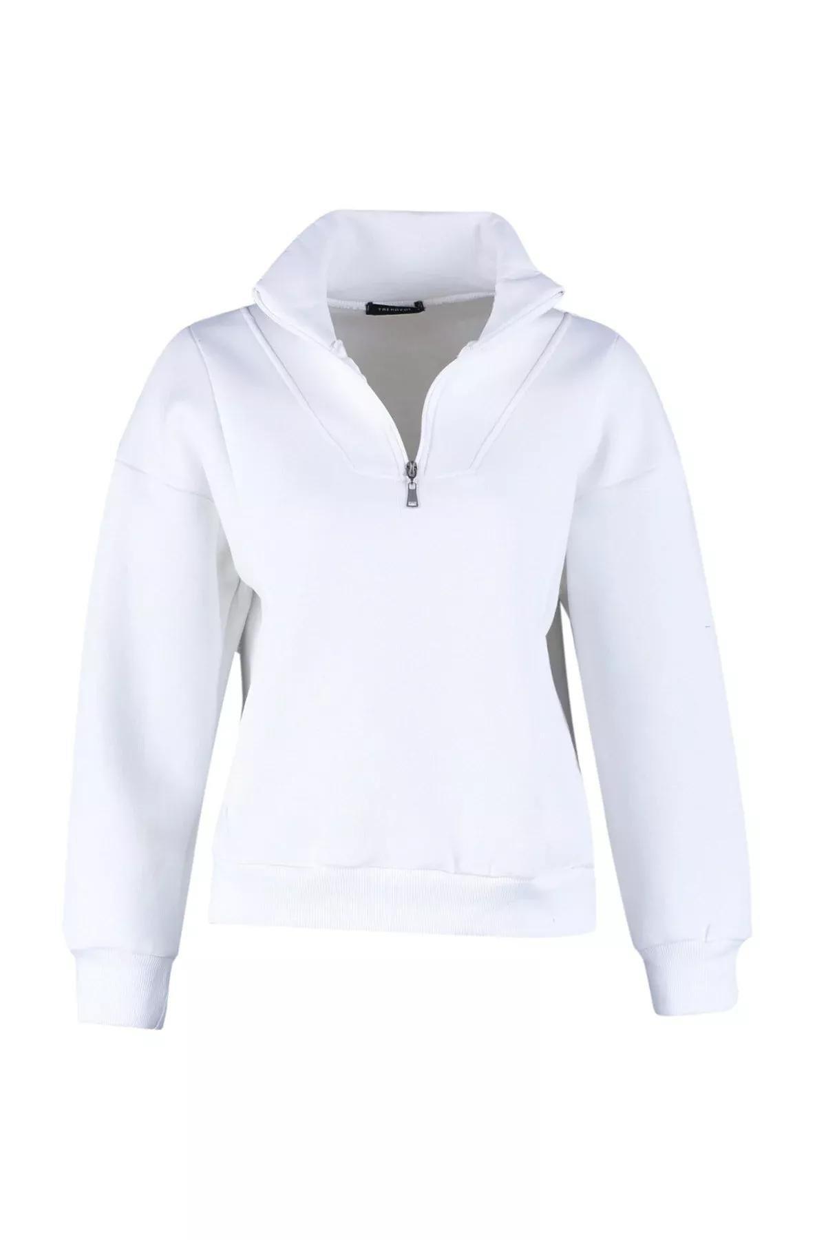 White Standing Collar Sweatshirt, Ecru, large image number 5
