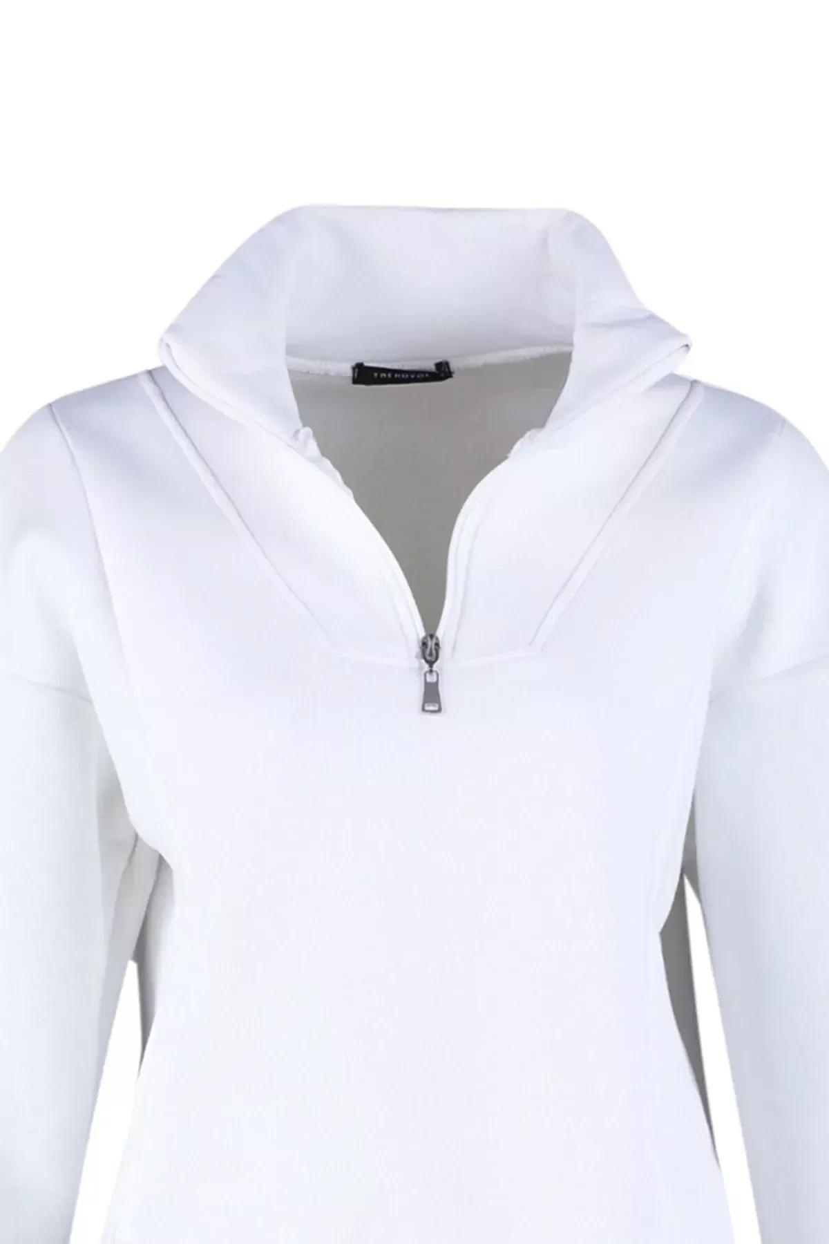 White Standing Collar Sweatshirt, Ecru, large image number 6
