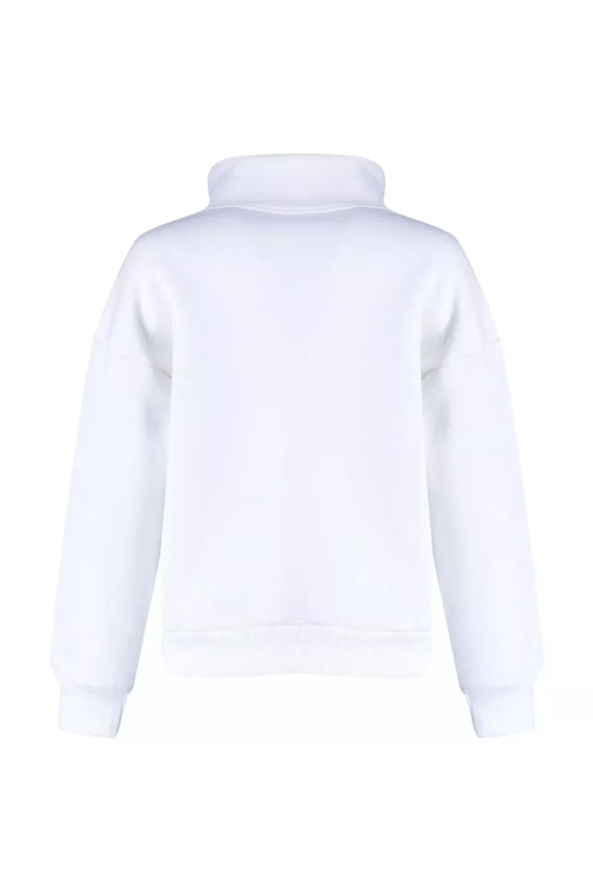 White Standing Collar Sweatshirt, Ecru, large image number 7