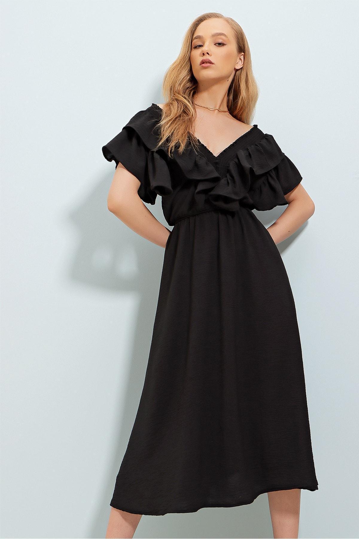 Black A-Line Ruffle Sleeve Dress, , large image number 2