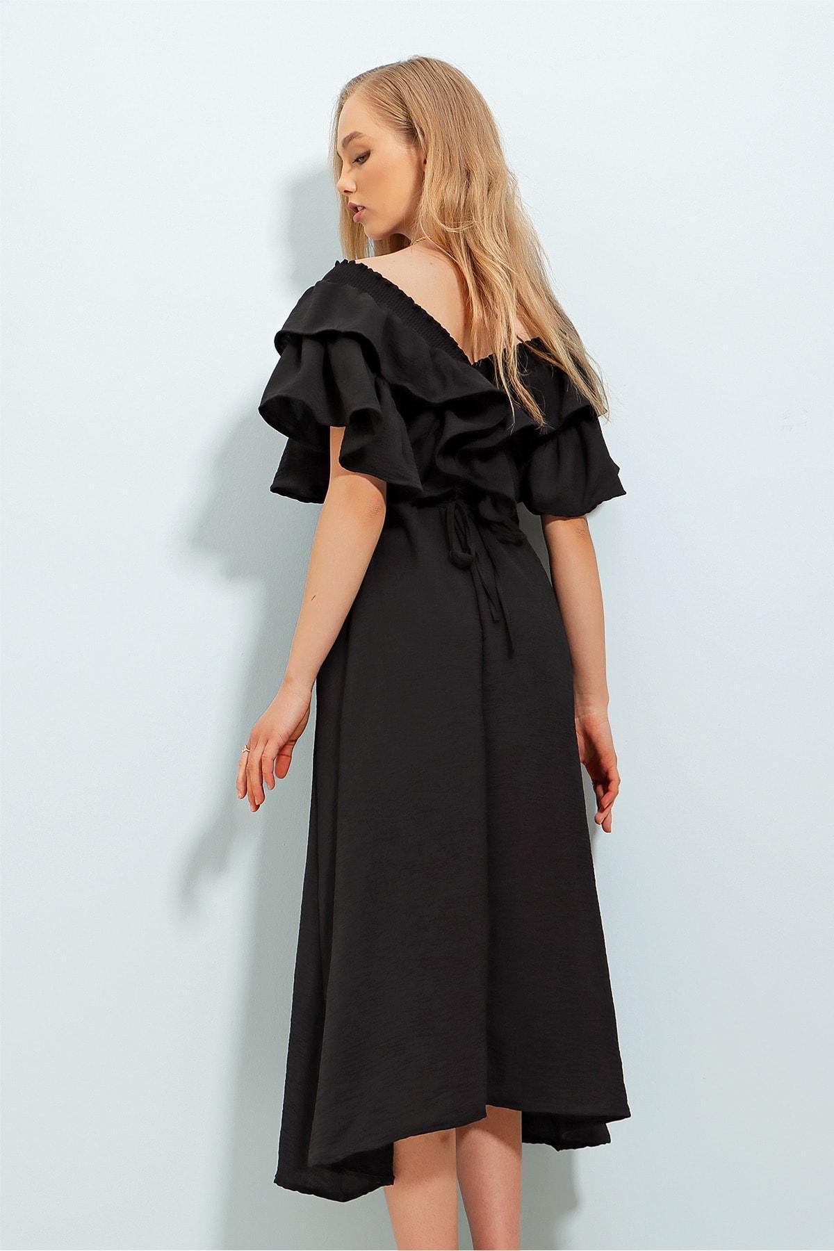 Black A-Line Ruffle Sleeve Dress, , large image number 3