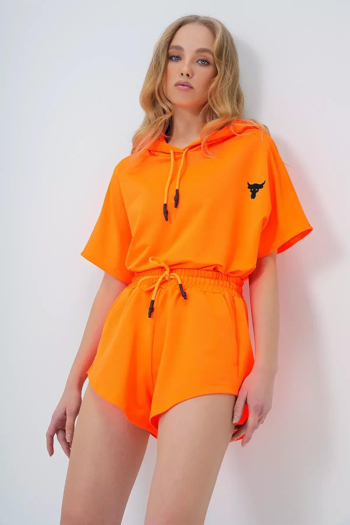 Orange Hooded Printed Co-Ord Set, Orange, large image number 1