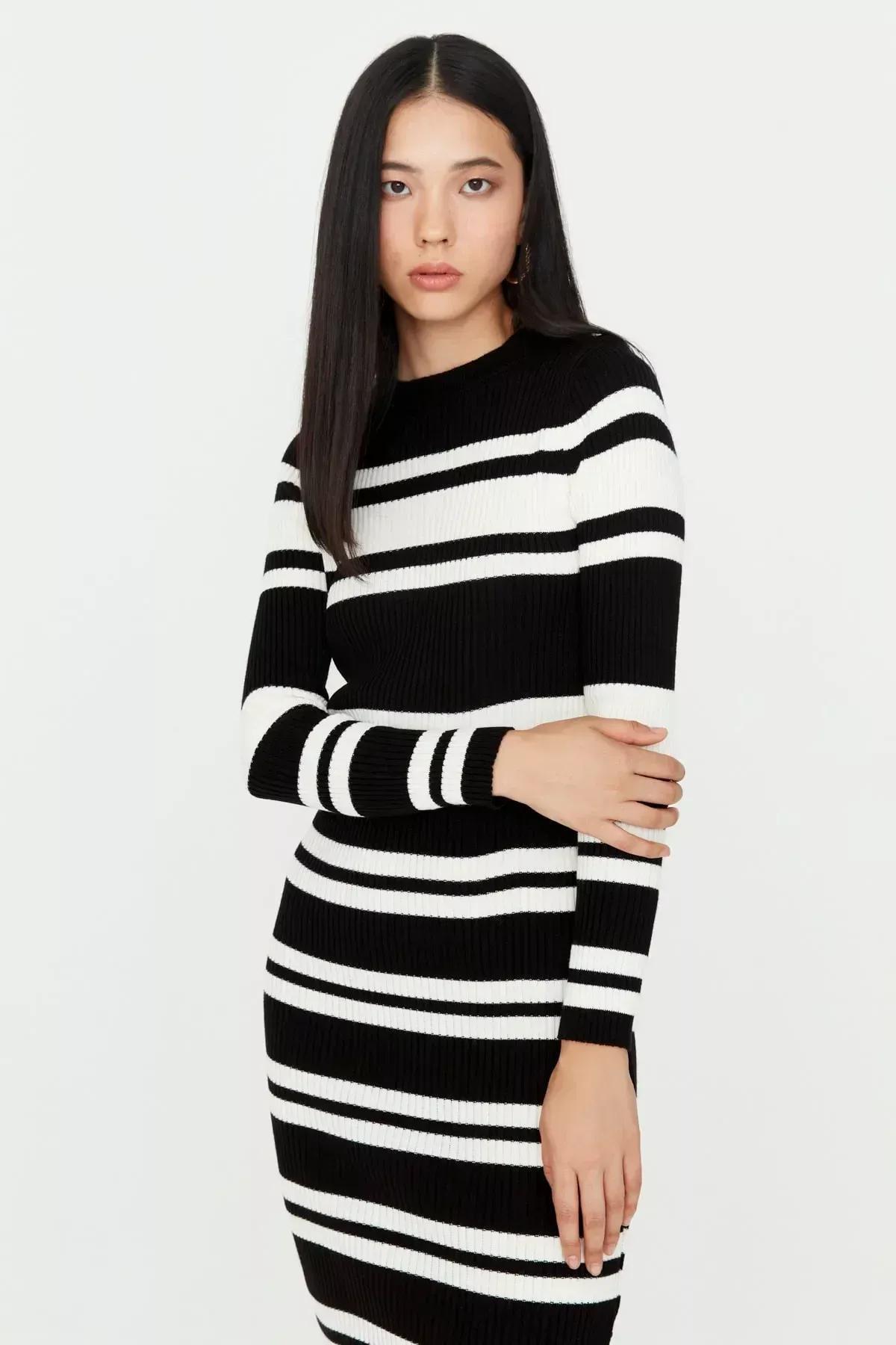 Black Striped Bodycon Dress, Black, large image number 2