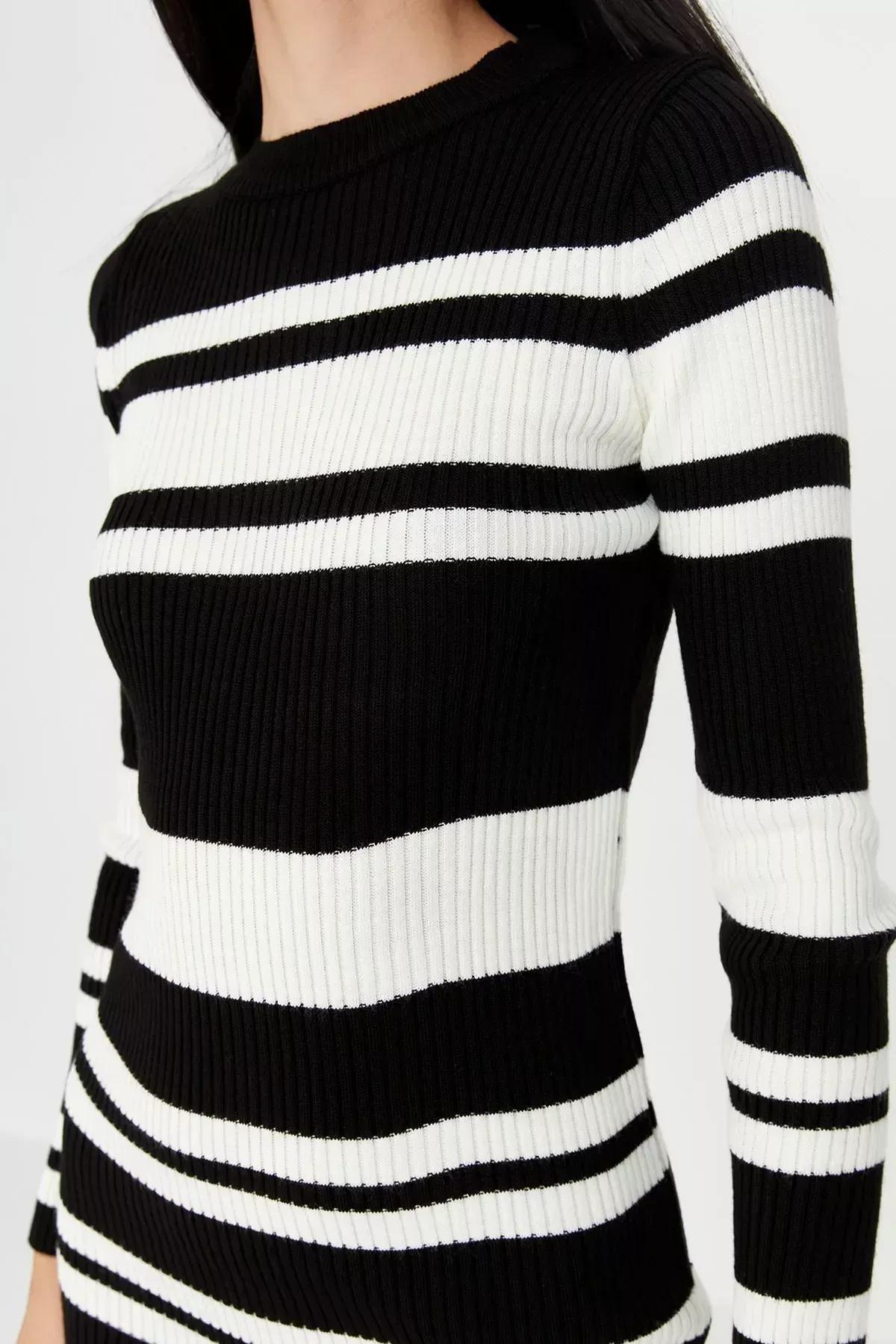 Black Striped Bodycon Dress, Black, large image number 3