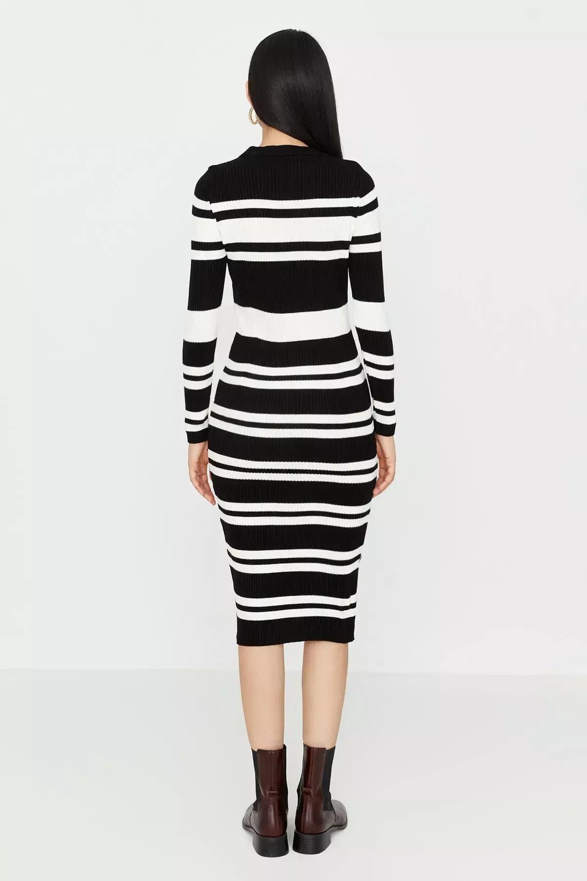 Black Striped Bodycon Dress, Black, large image number 4