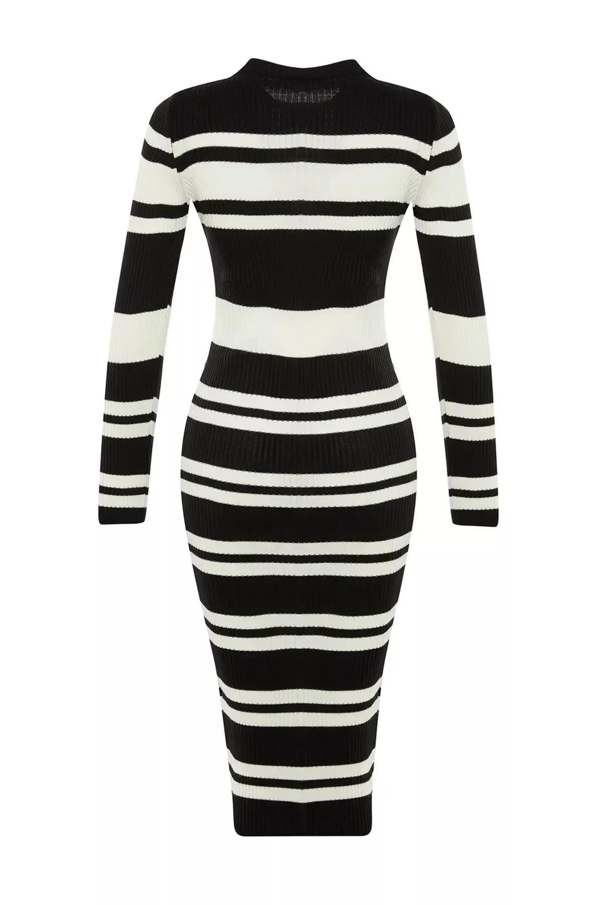 Black Striped Bodycon Dress, Black, large image number 5
