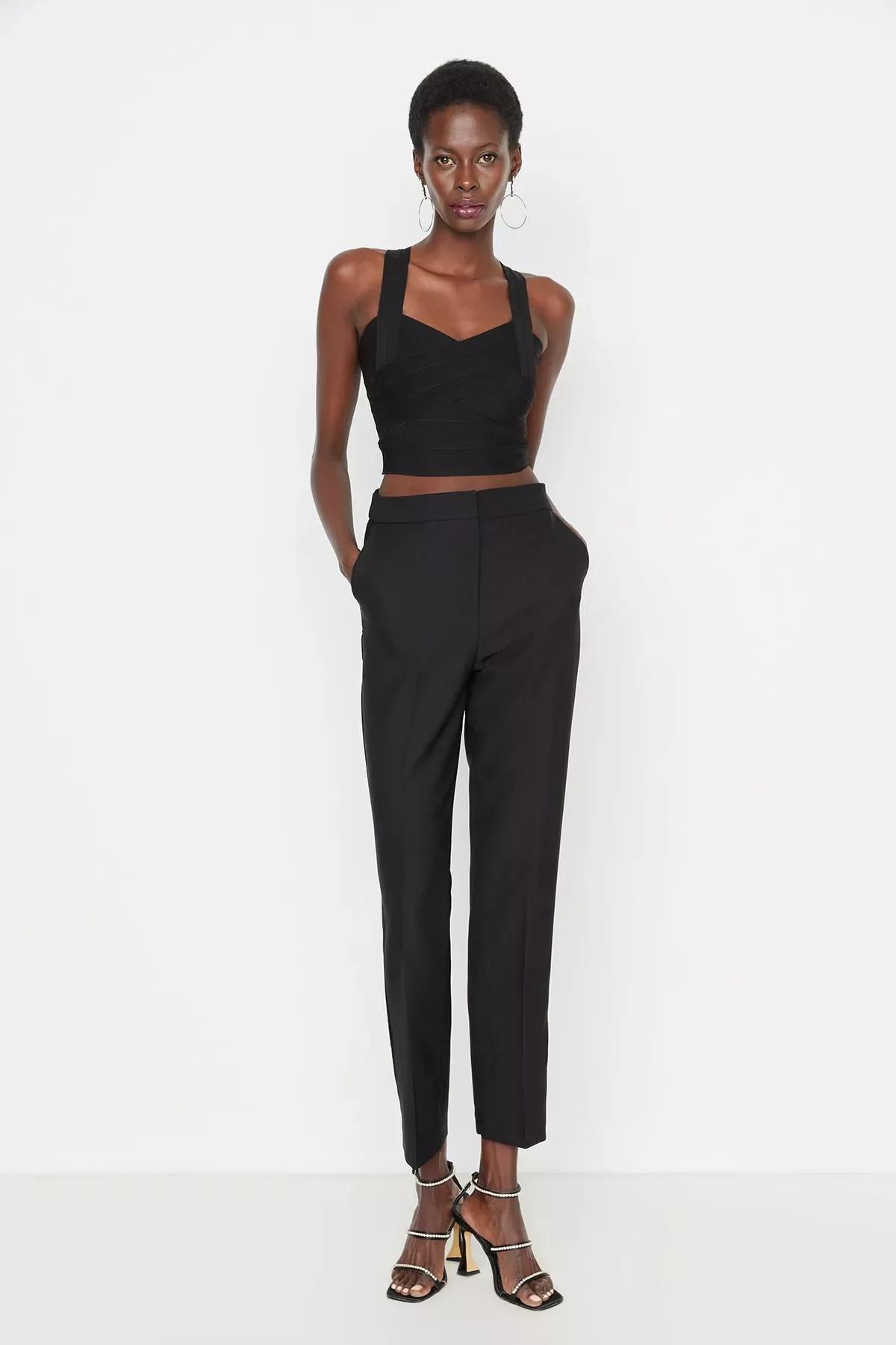 Black Fitted Cigarette Pants, , large image number 0
