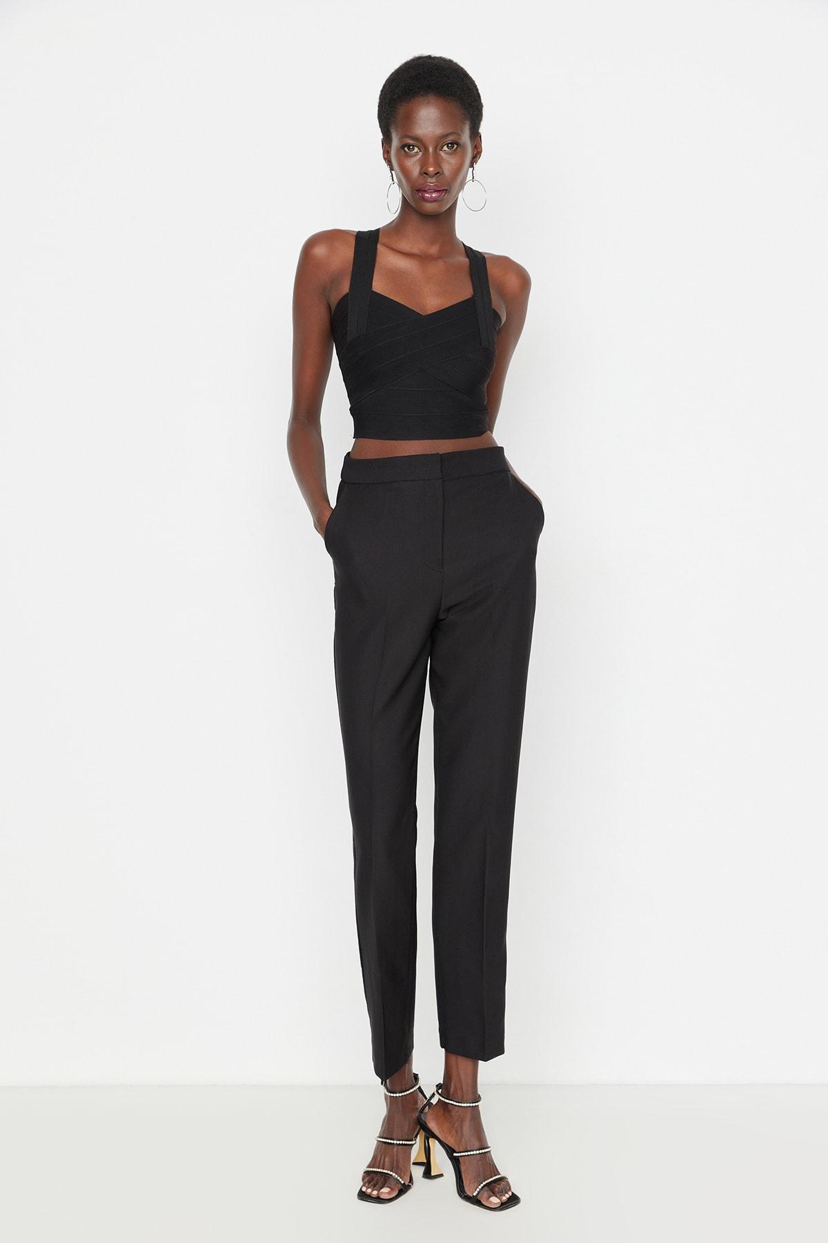 Black Fitted Cigarette Pants, , large image number 0