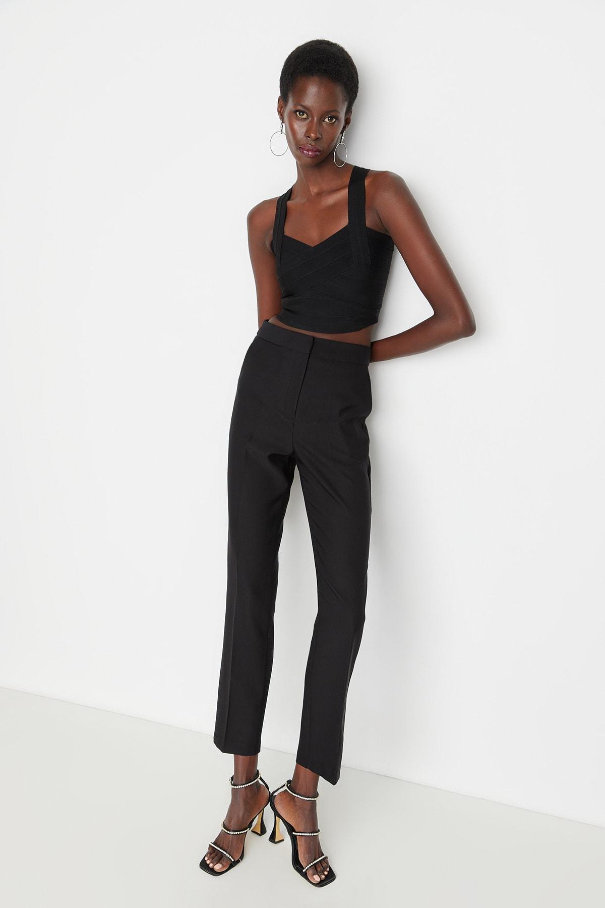 Black Fitted Cigarette Pants, , large image number 1