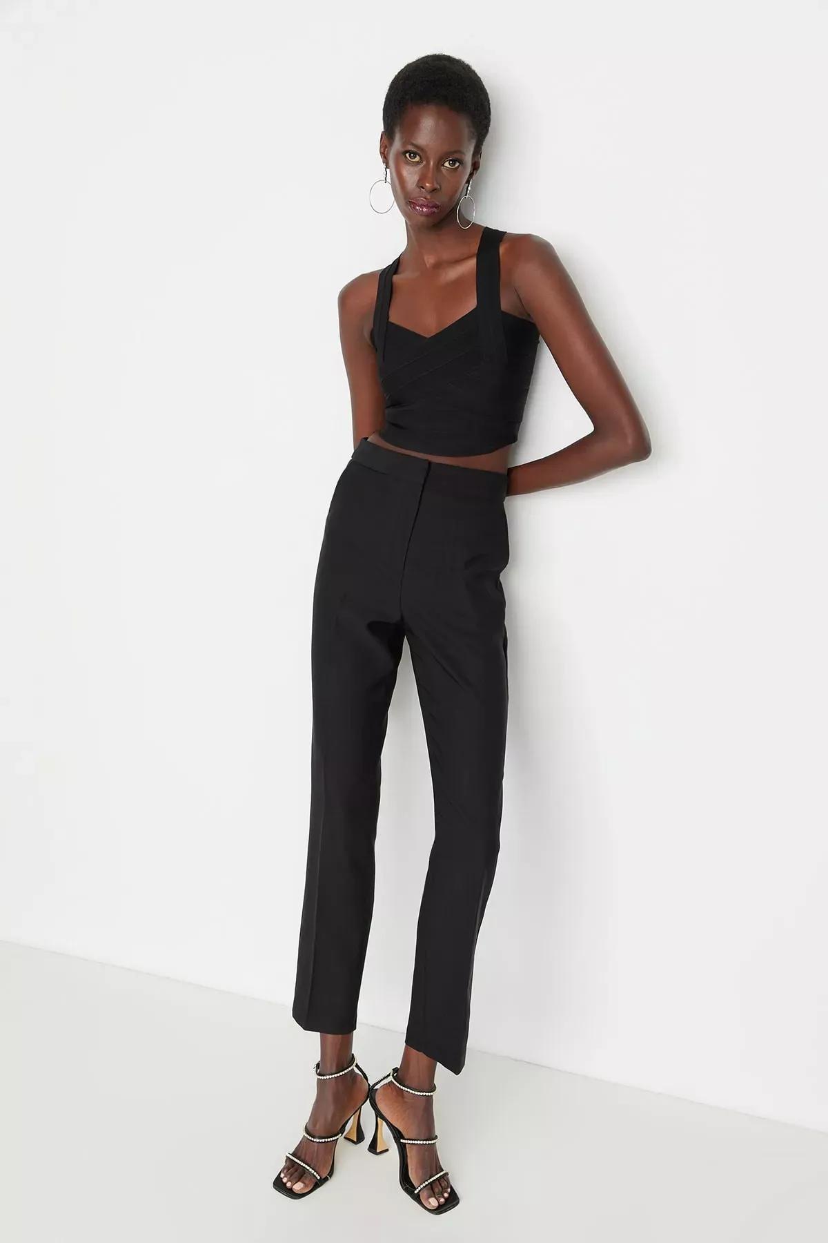 Black Fitted Cigarette Pants, , large image number 1