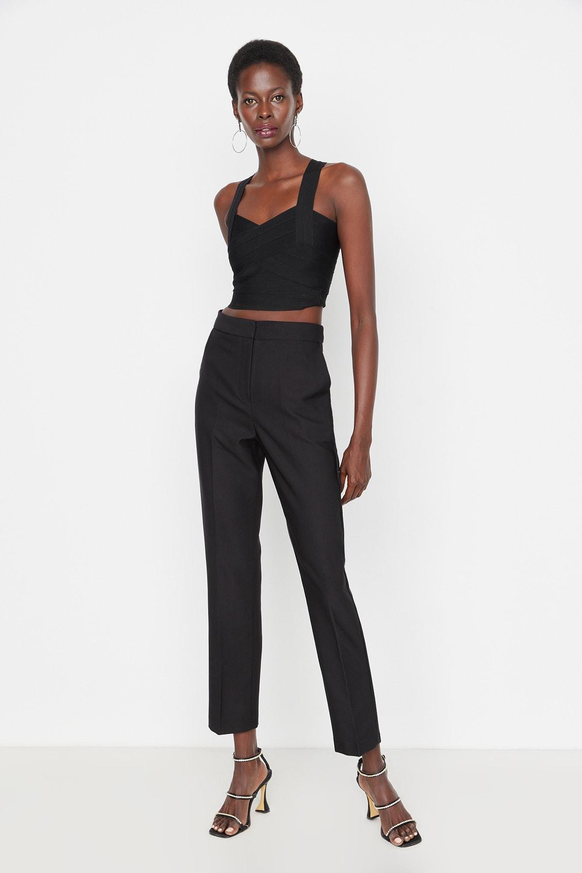 Black Fitted Cigarette Pants, , large image number 2