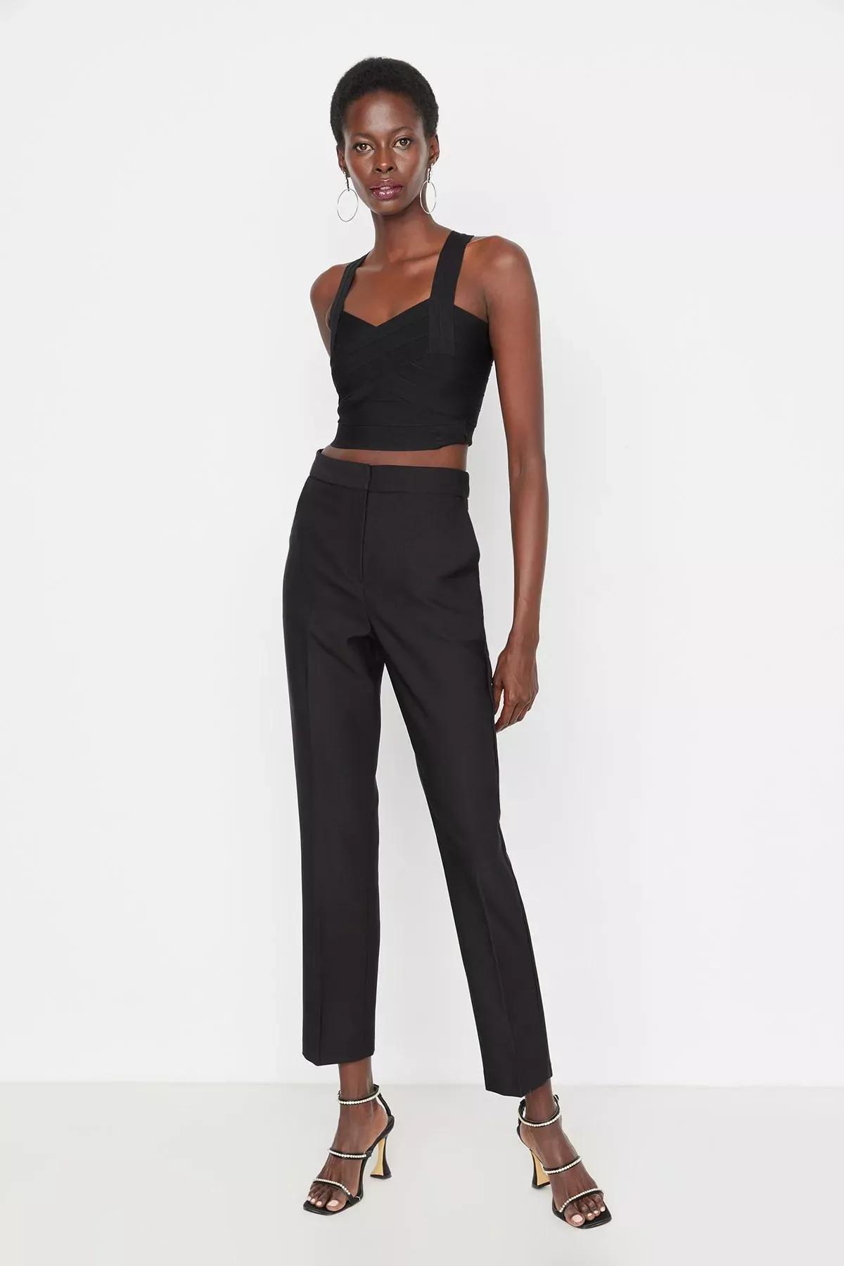 Black Fitted Cigarette Pants, , large image number 2