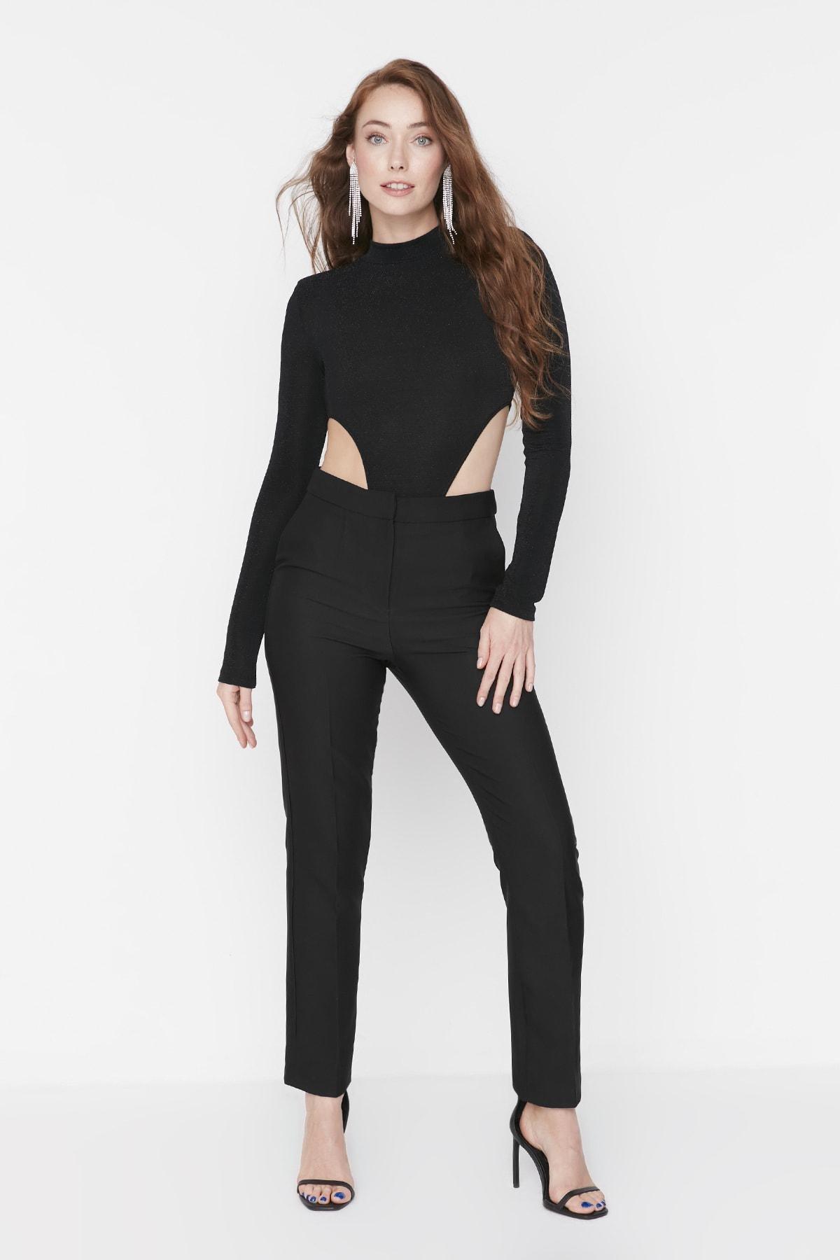 Black Fitted Cigarette Pants, , large image number 5