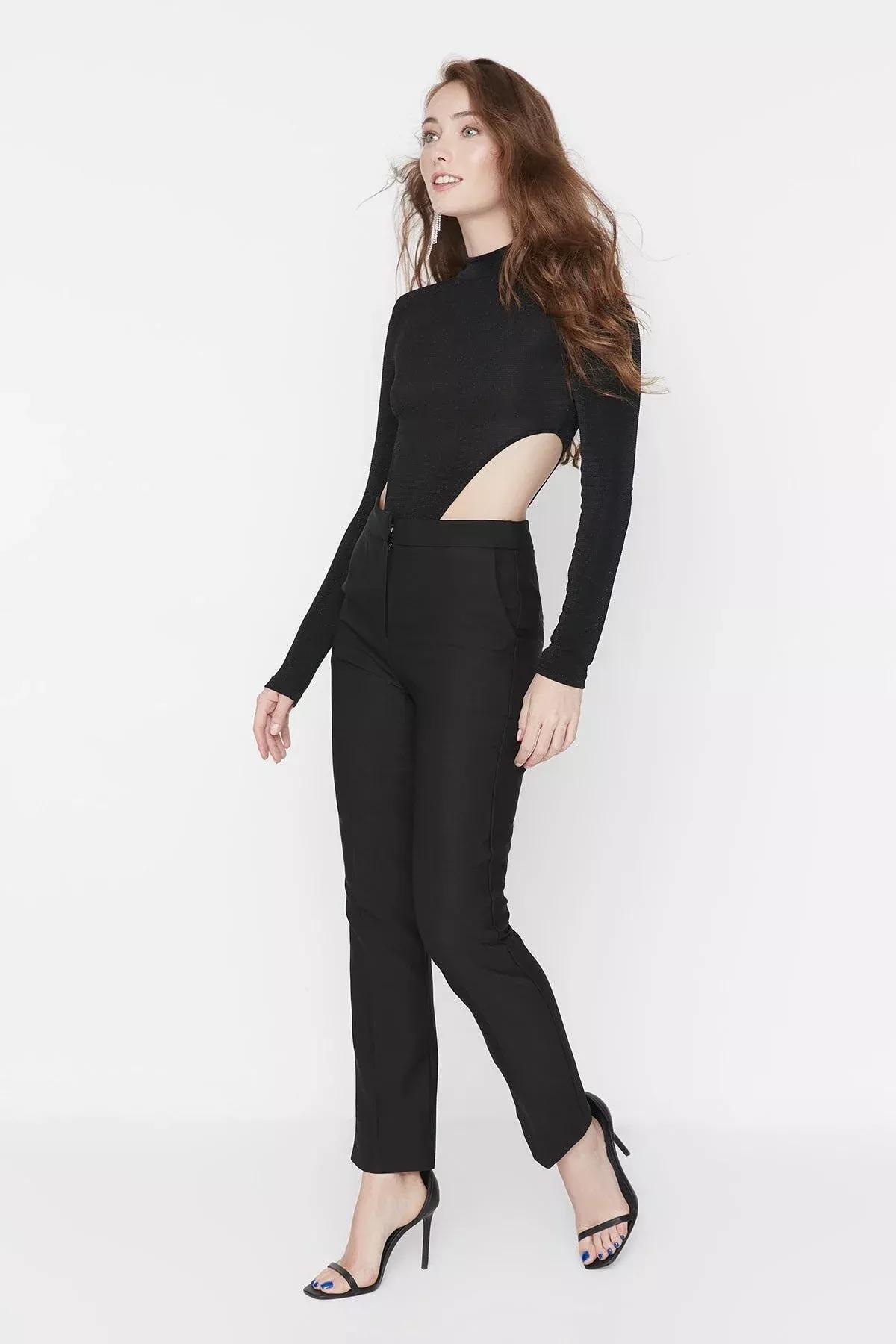 Black Fitted Cigarette Pants, , large image number 5