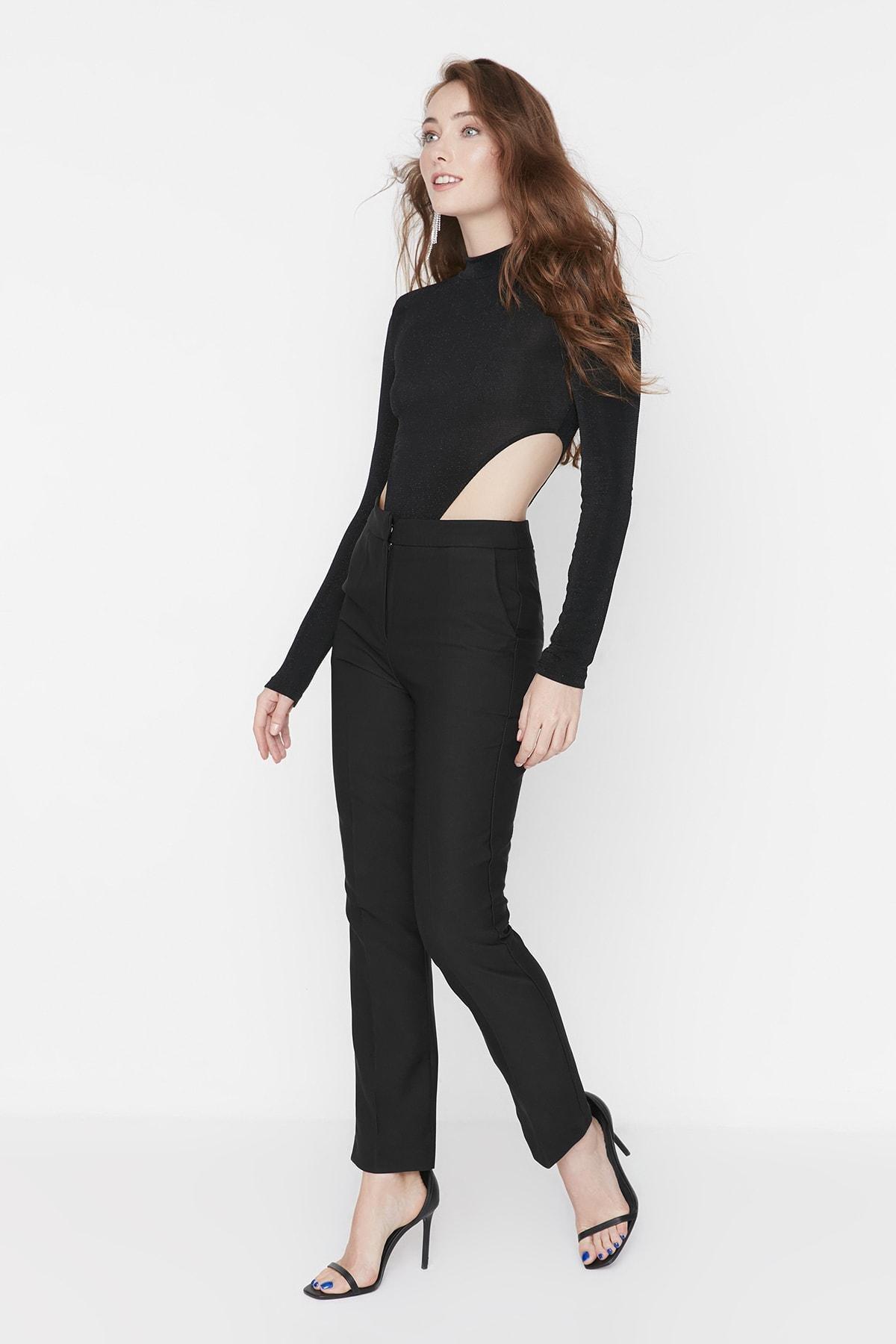 Black Fitted Cigarette Pants, , large image number 6
