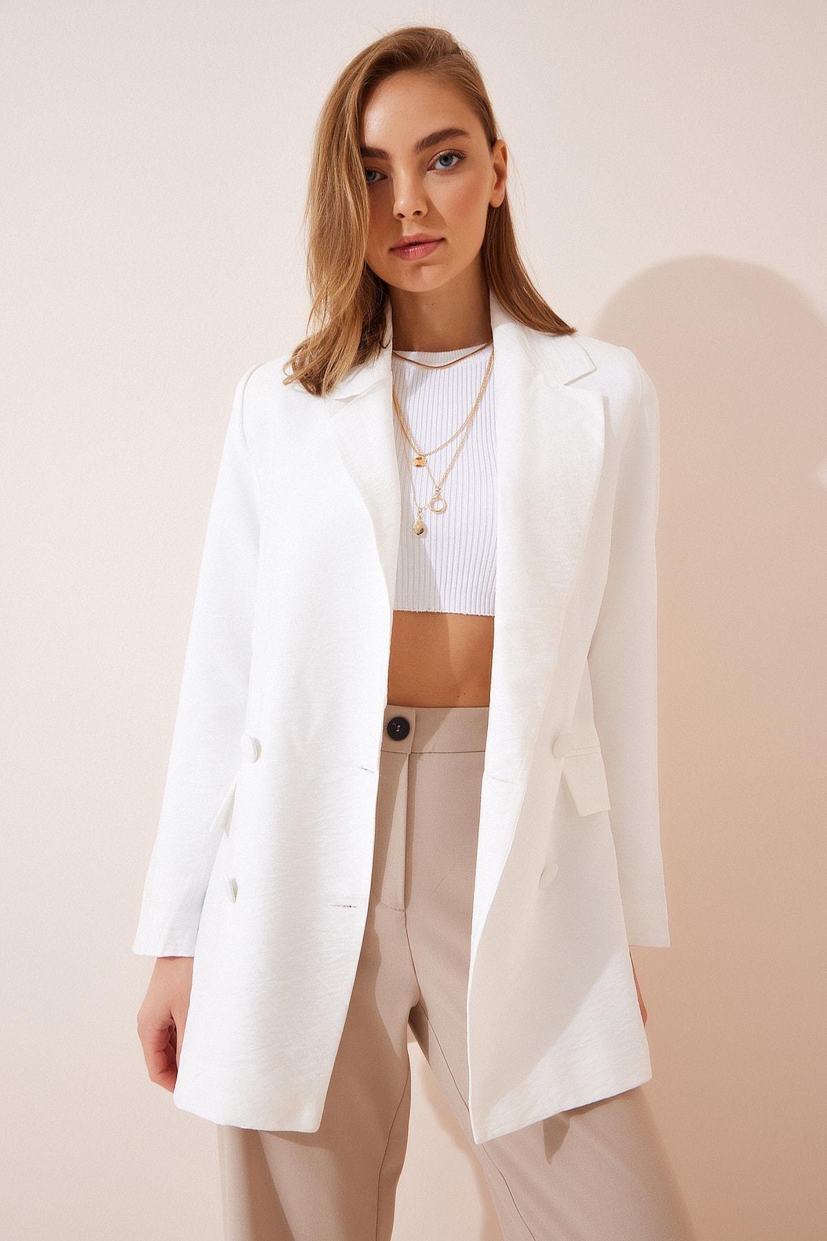 Happiness - White Double-Breasted Oversize Blazer