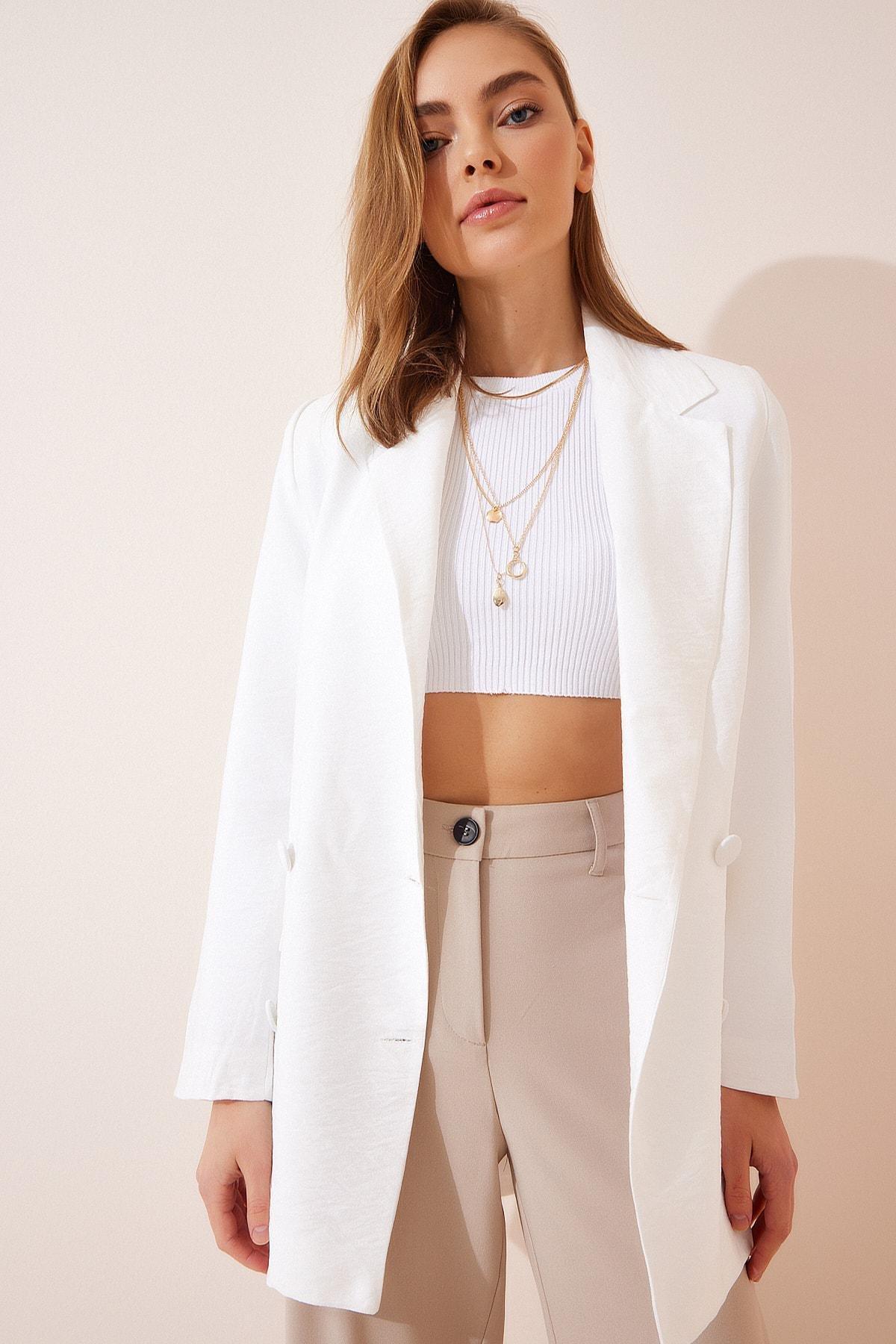 Happiness - White Double-Breasted Oversize Blazer