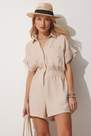 Happiness - Beige Collared Jumpsuit