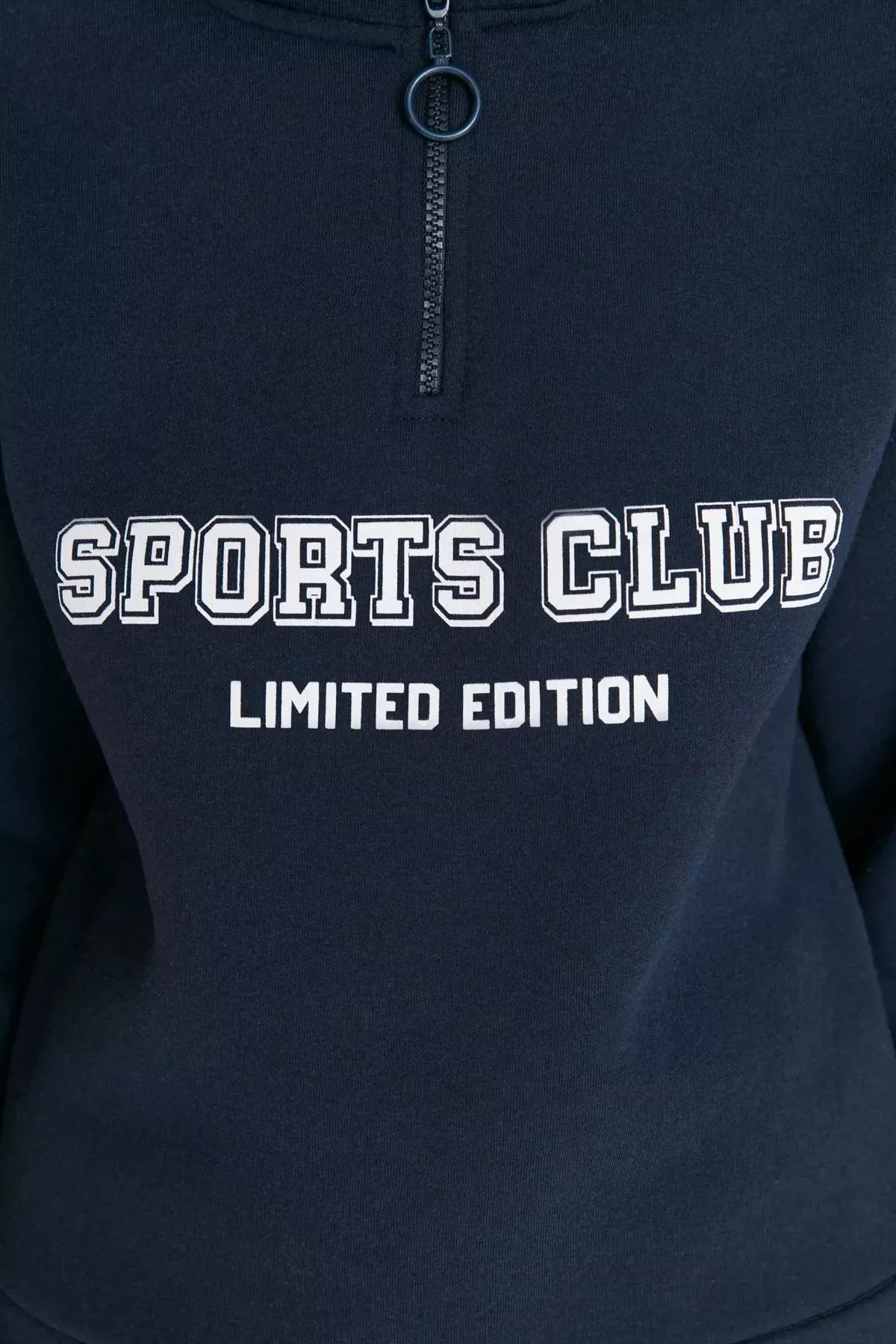 Navy Printed Boyfriend Sweatshirt, Dark blue, large image number 2