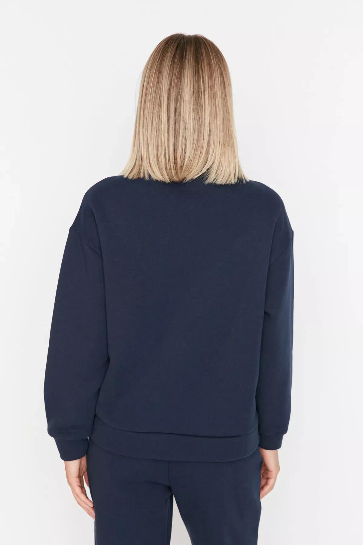 Navy Printed Boyfriend Sweatshirt, Dark blue, large image number 4