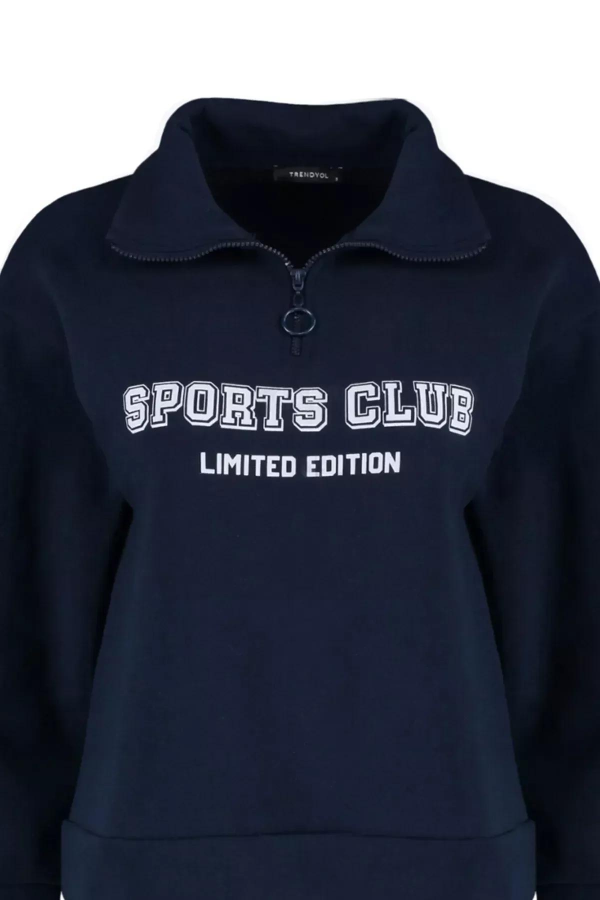 Navy Printed Boyfriend Sweatshirt, Dark blue, large image number 5