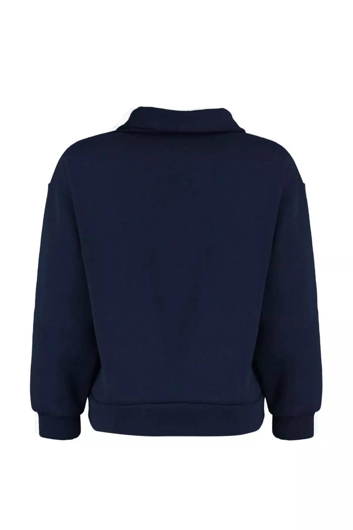 Navy Printed Boyfriend Sweatshirt, Dark blue, large image number 6