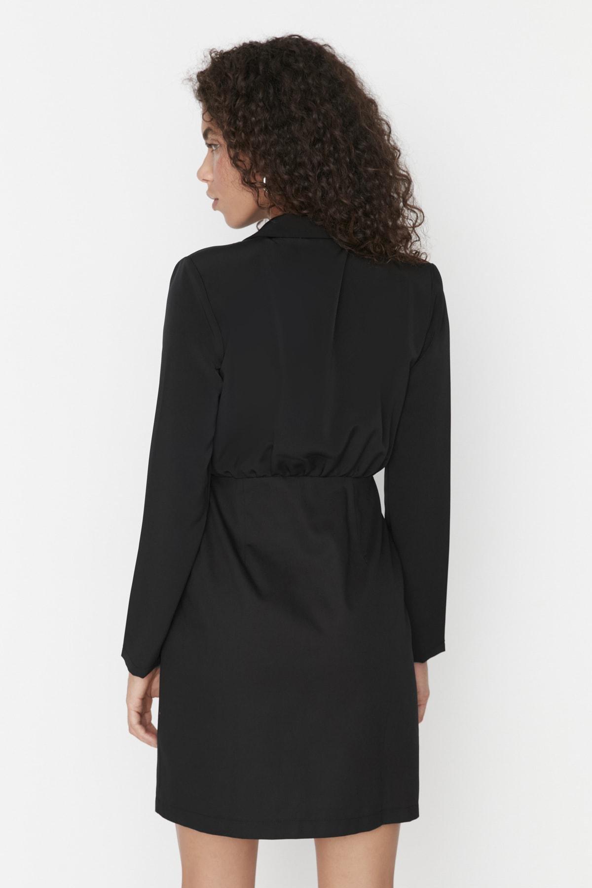 Trendyol - Black Shift Lapel Collar Mini Dress