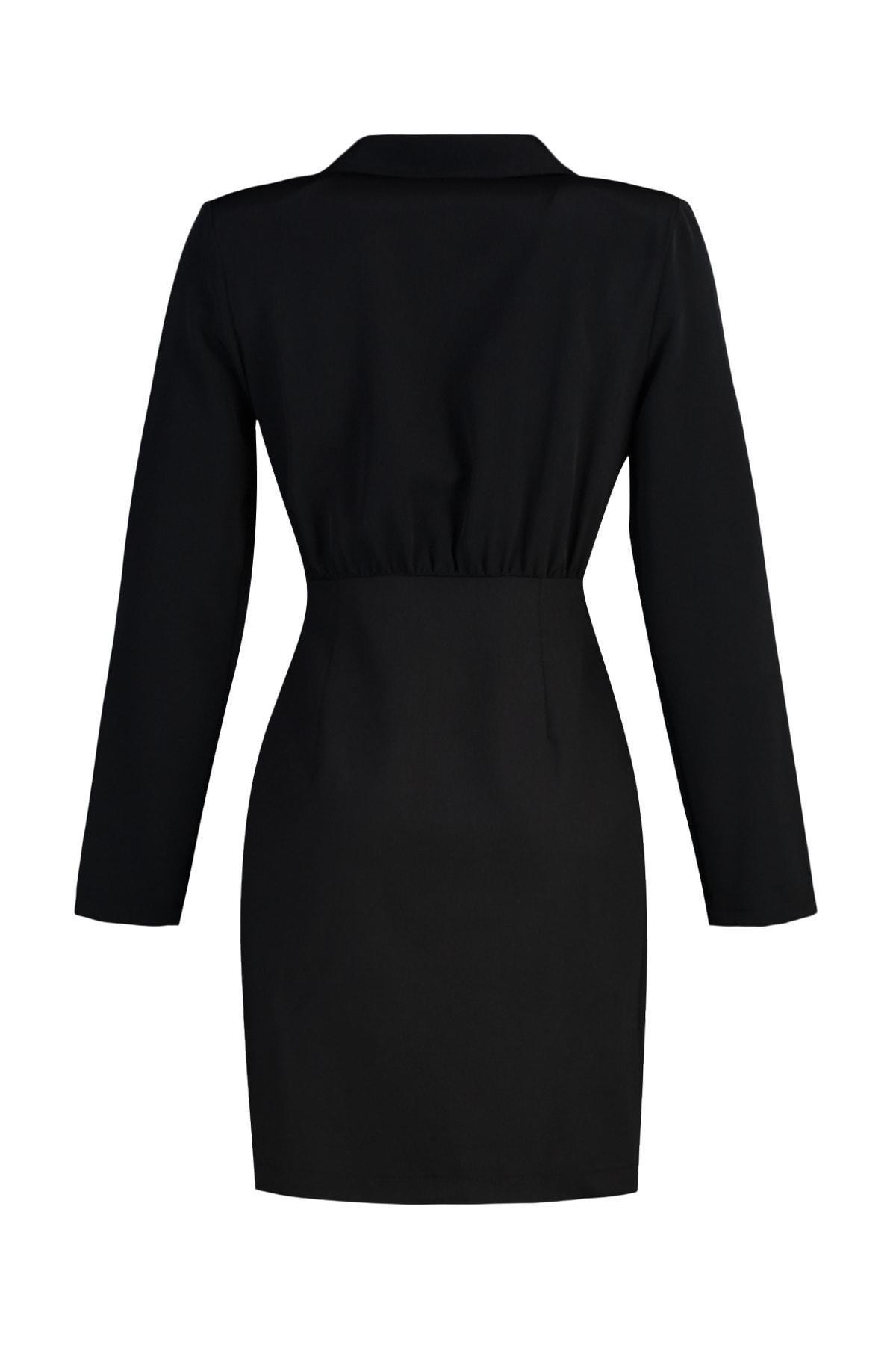 Trendyol - Black Shift Lapel Collar Mini Dress