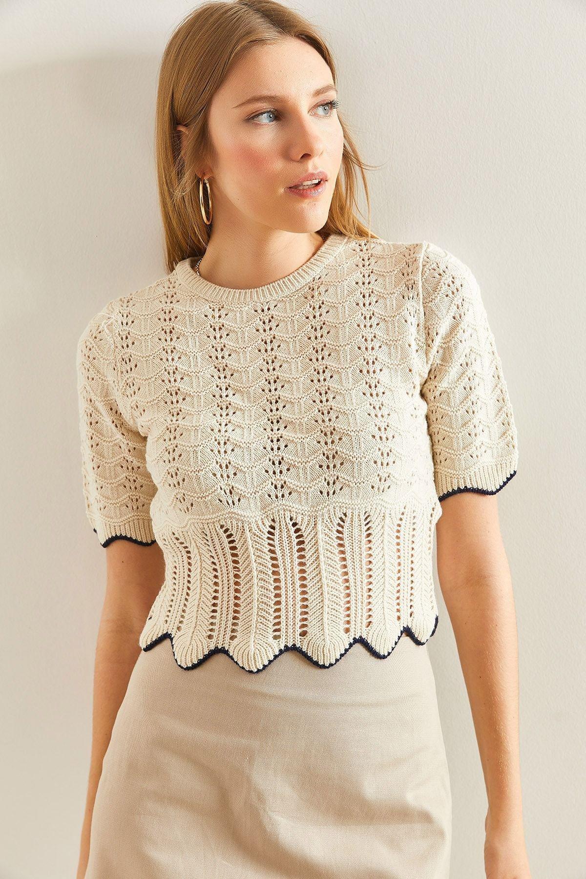 White Knitwear Blouse, Beige, large image number 4
