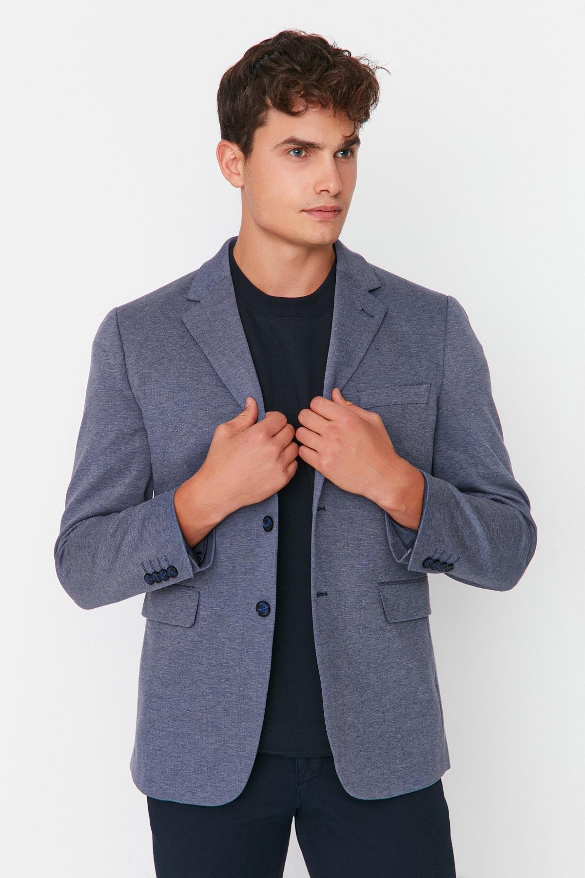 Navy Lapel Collar Jacket, , large image number 1