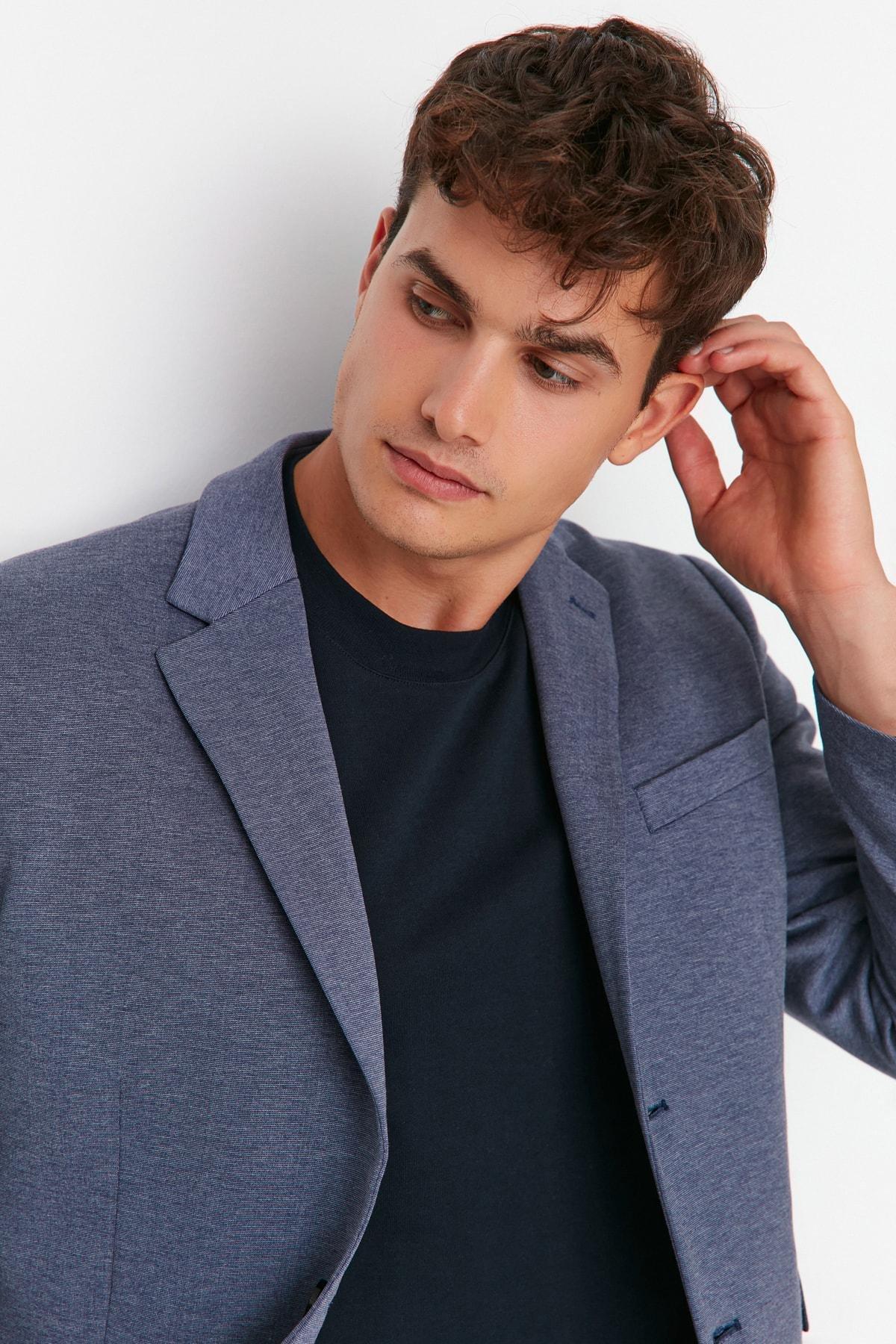 Navy Lapel Collar Jacket, , large image number 2
