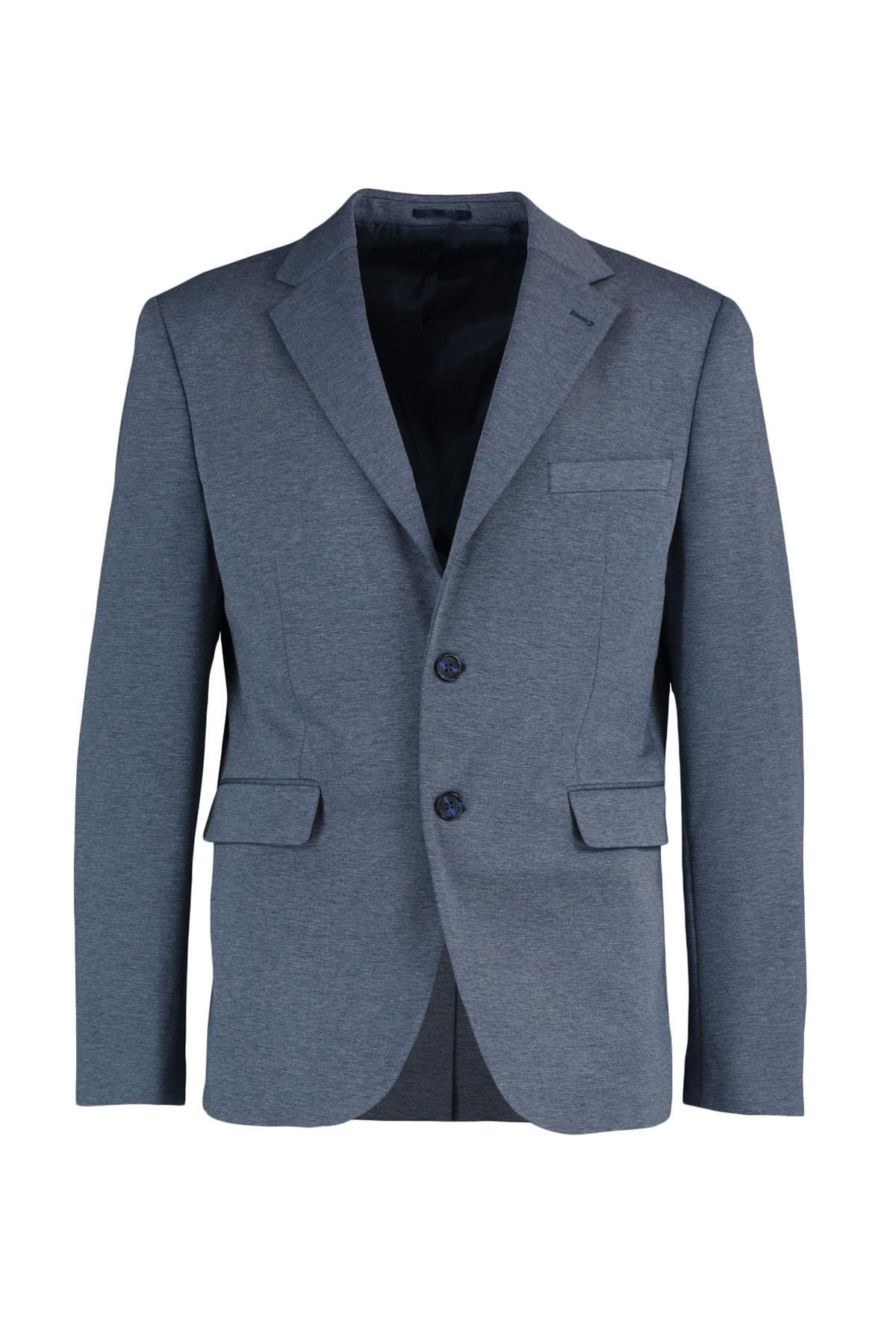 Navy Lapel Collar Jacket, Dark blue, large image number 6