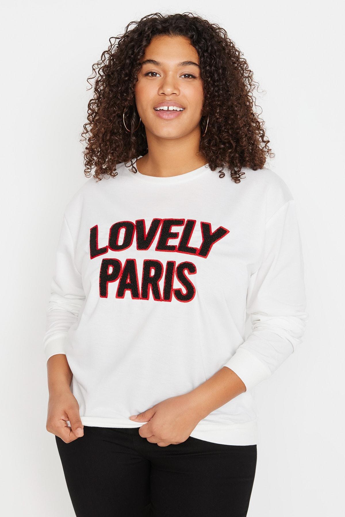 Beige Oversize Crew Neck Plus Size Sweatshirt, , large image number 0