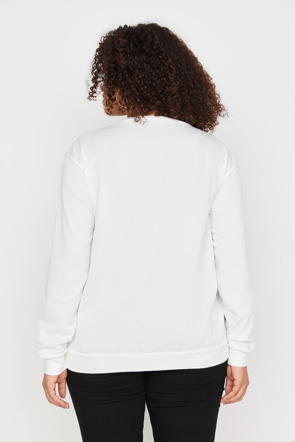 Beige Oversize Crew Neck Plus Size Sweatshirt, , large image number 3