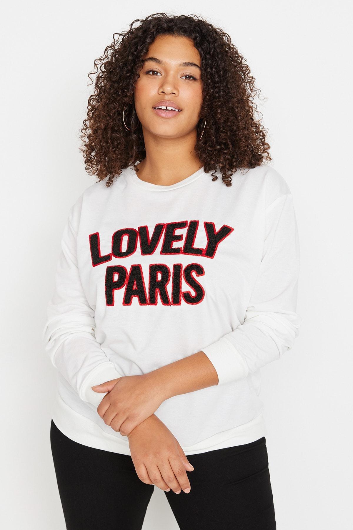 Beige Oversize Crew Neck Plus Size Sweatshirt, , large image number 4
