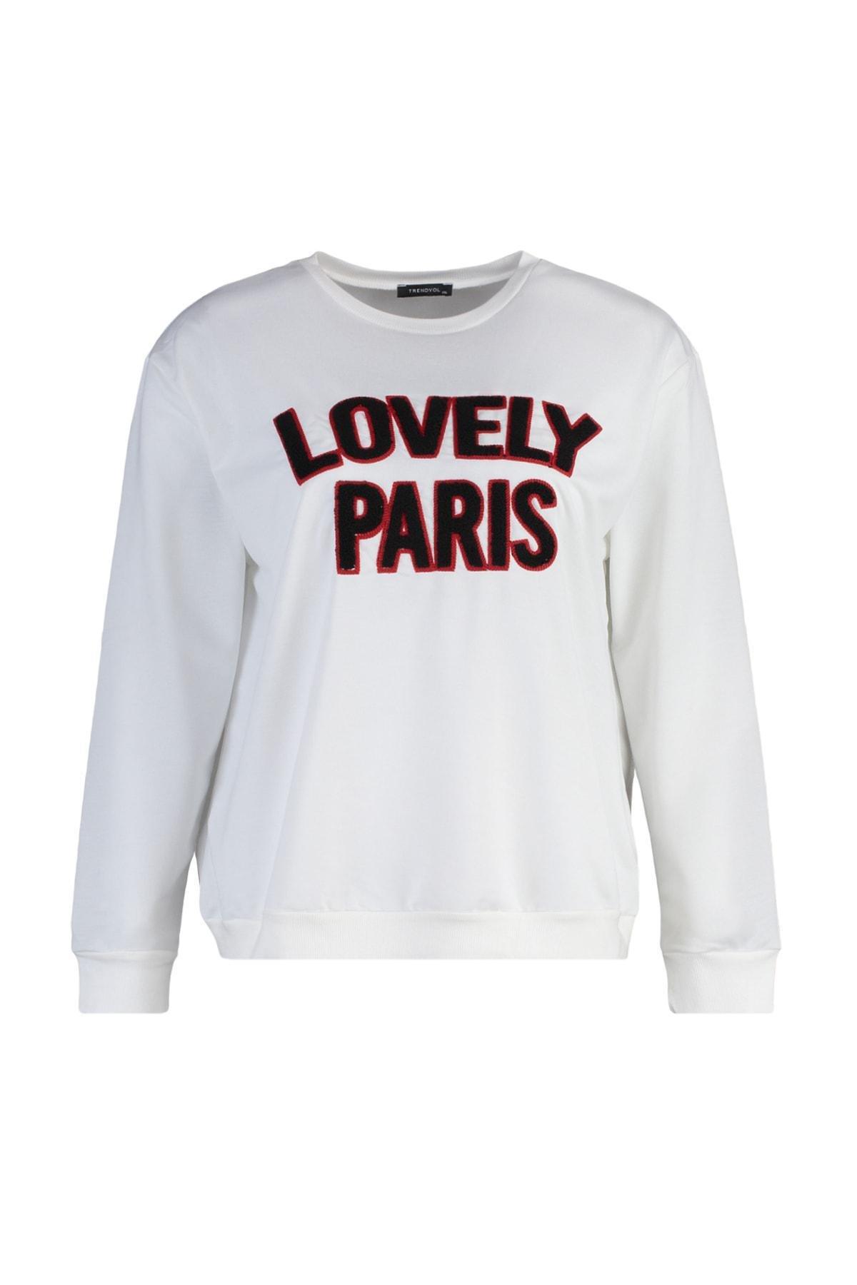 Beige Oversize Crew Neck Plus Size Sweatshirt, , large image number 5