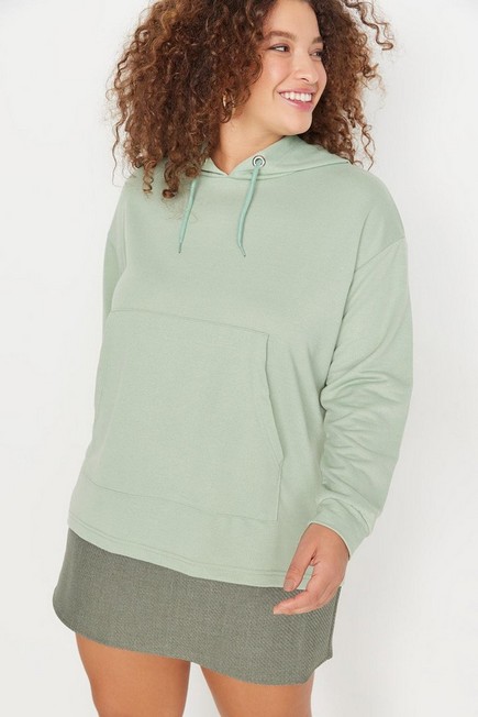 Trendyol - Green Oversize Hooded Plus Size Sweatshirt