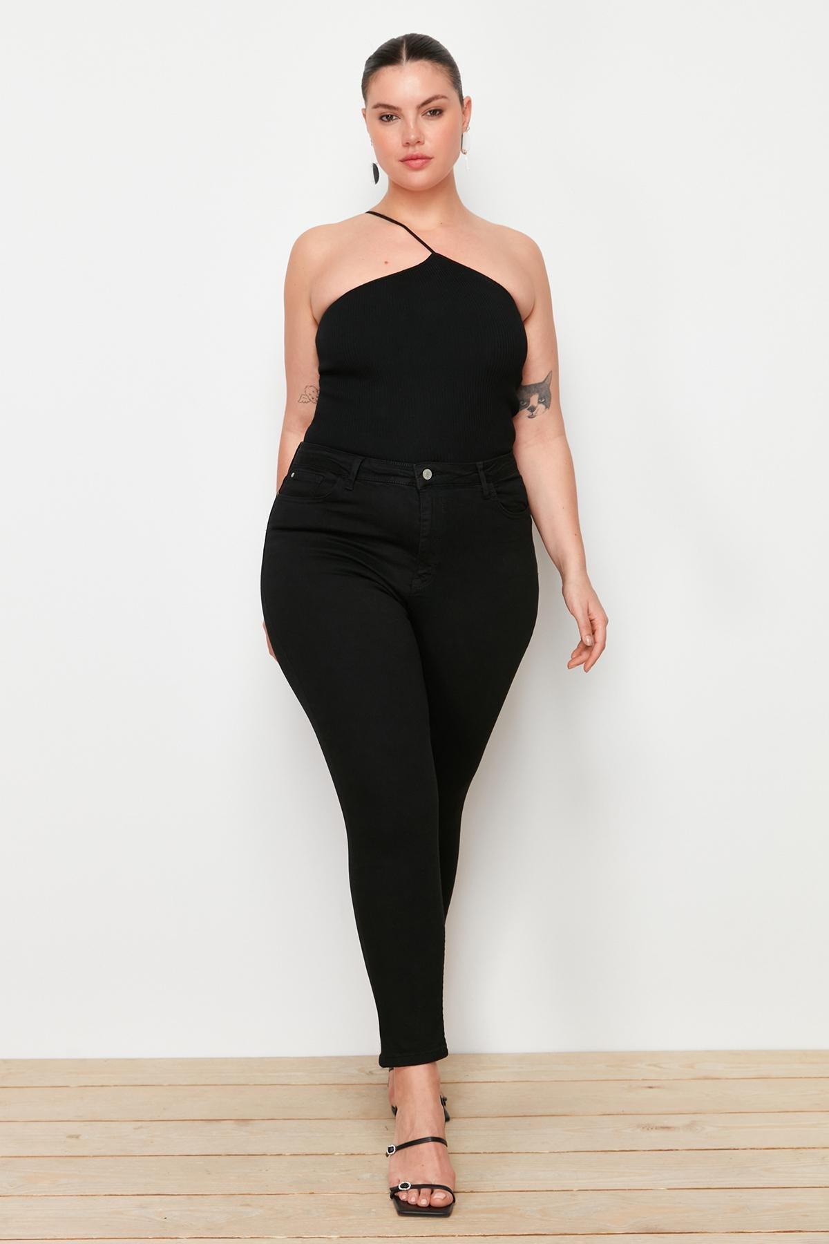 Black Skinny High Waist Plus Size Jeans, , large image number 1