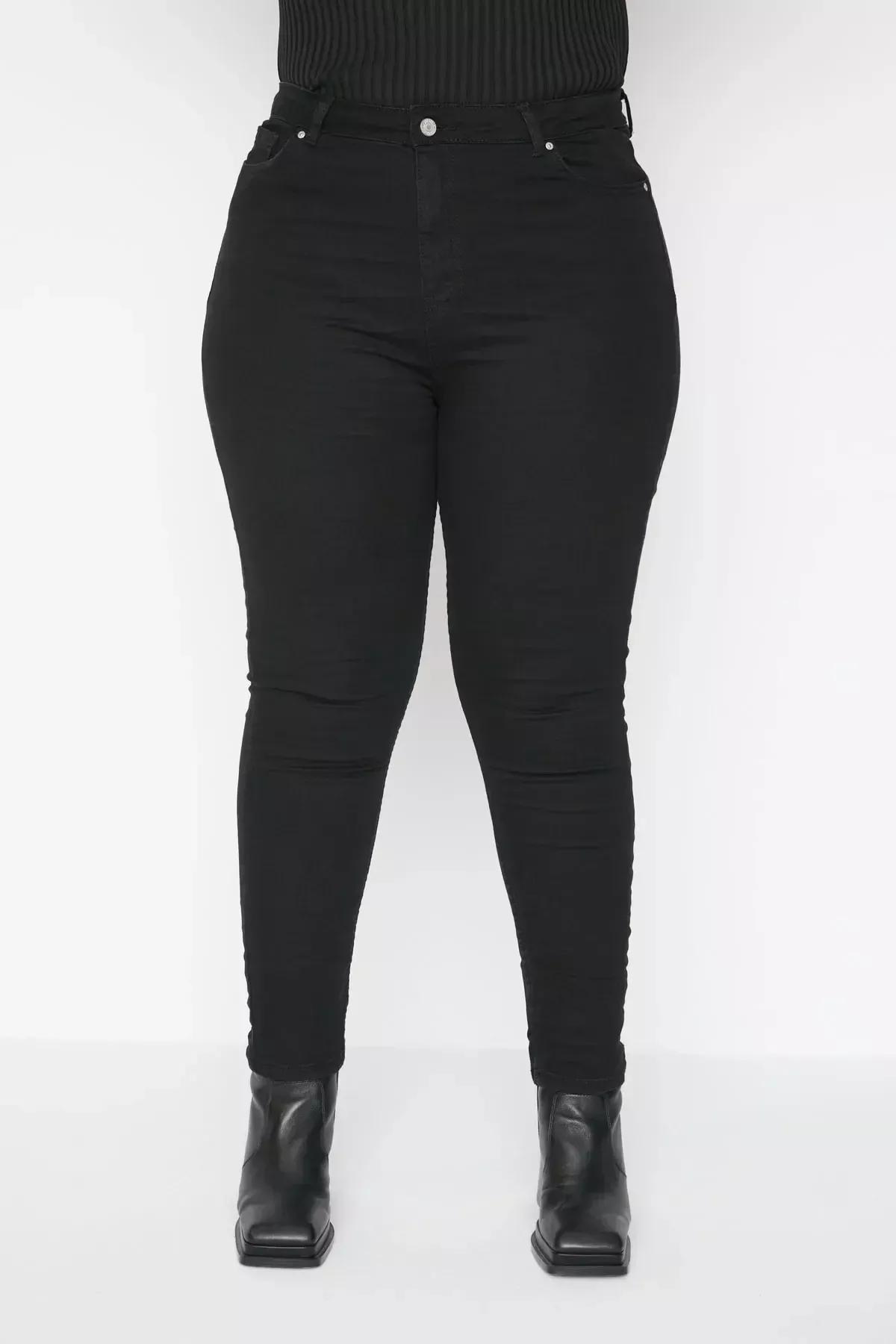 جينز بقصة سكيني فت وخصر مرتفع للمقاسات الكبيرة، أسود, Black, large image number 7