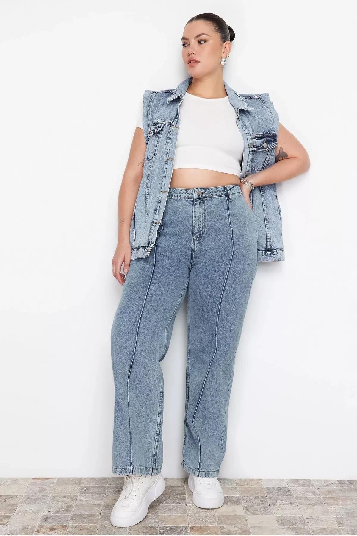 Blue Wide Leg Plus Size Jeans, Blue, large image number 2