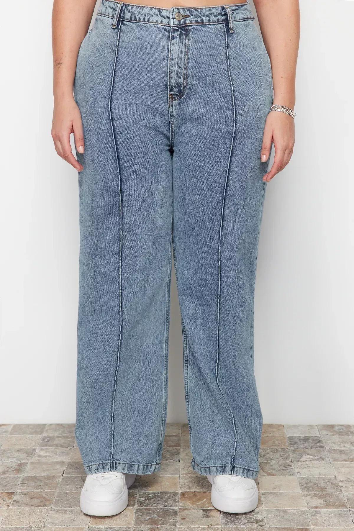 Blue Wide Leg Plus Size Jeans, Blue, large image number 3