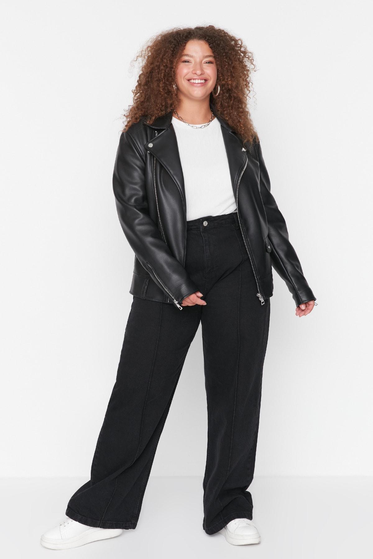 Black Wide Leg Plus Size Jeans, , large image number 0