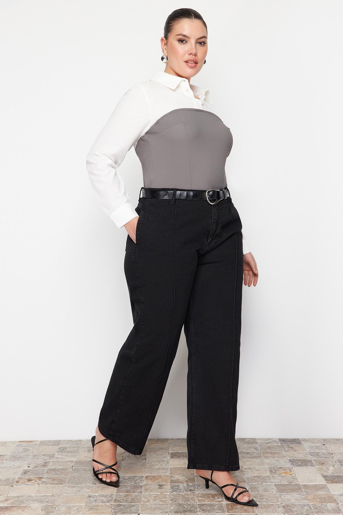 Black Wide Leg Plus Size Jeans, , large image number 1