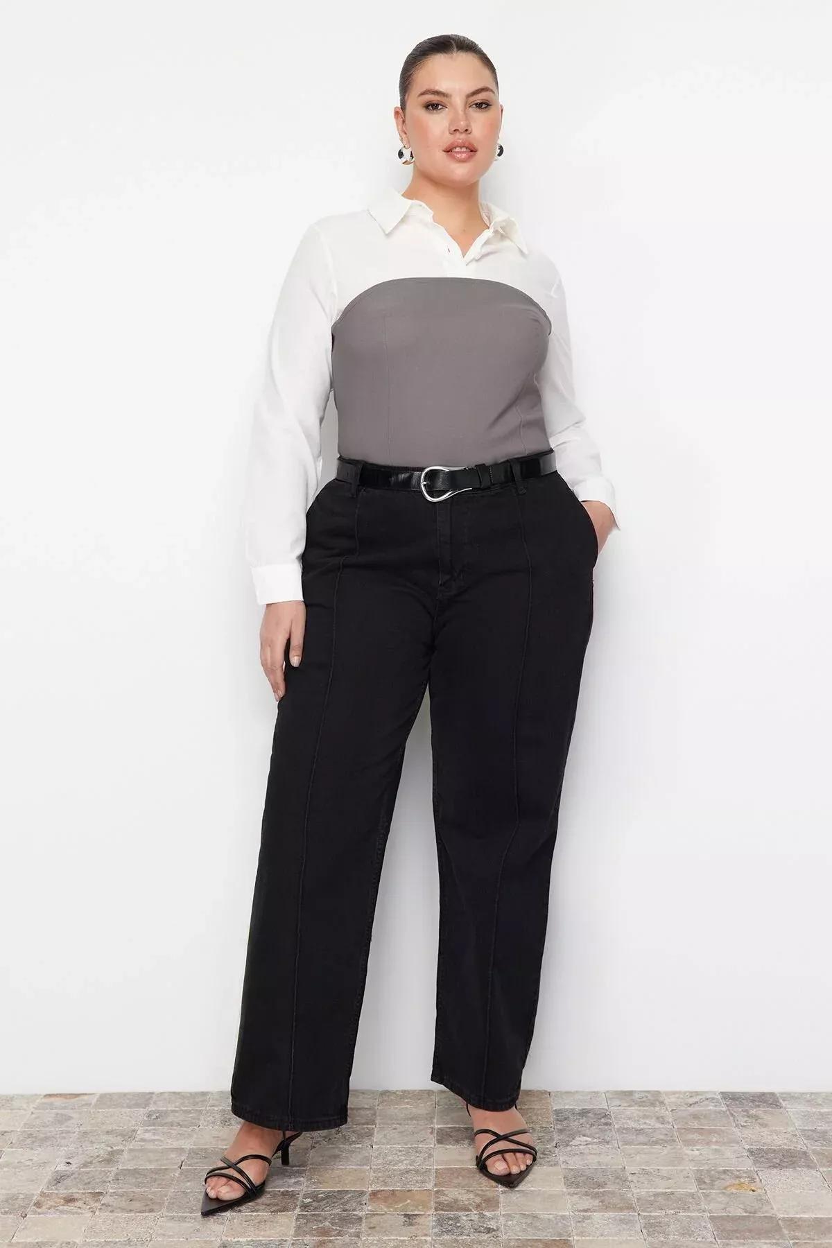Black Wide Leg Plus Size Jeans, Black, medium