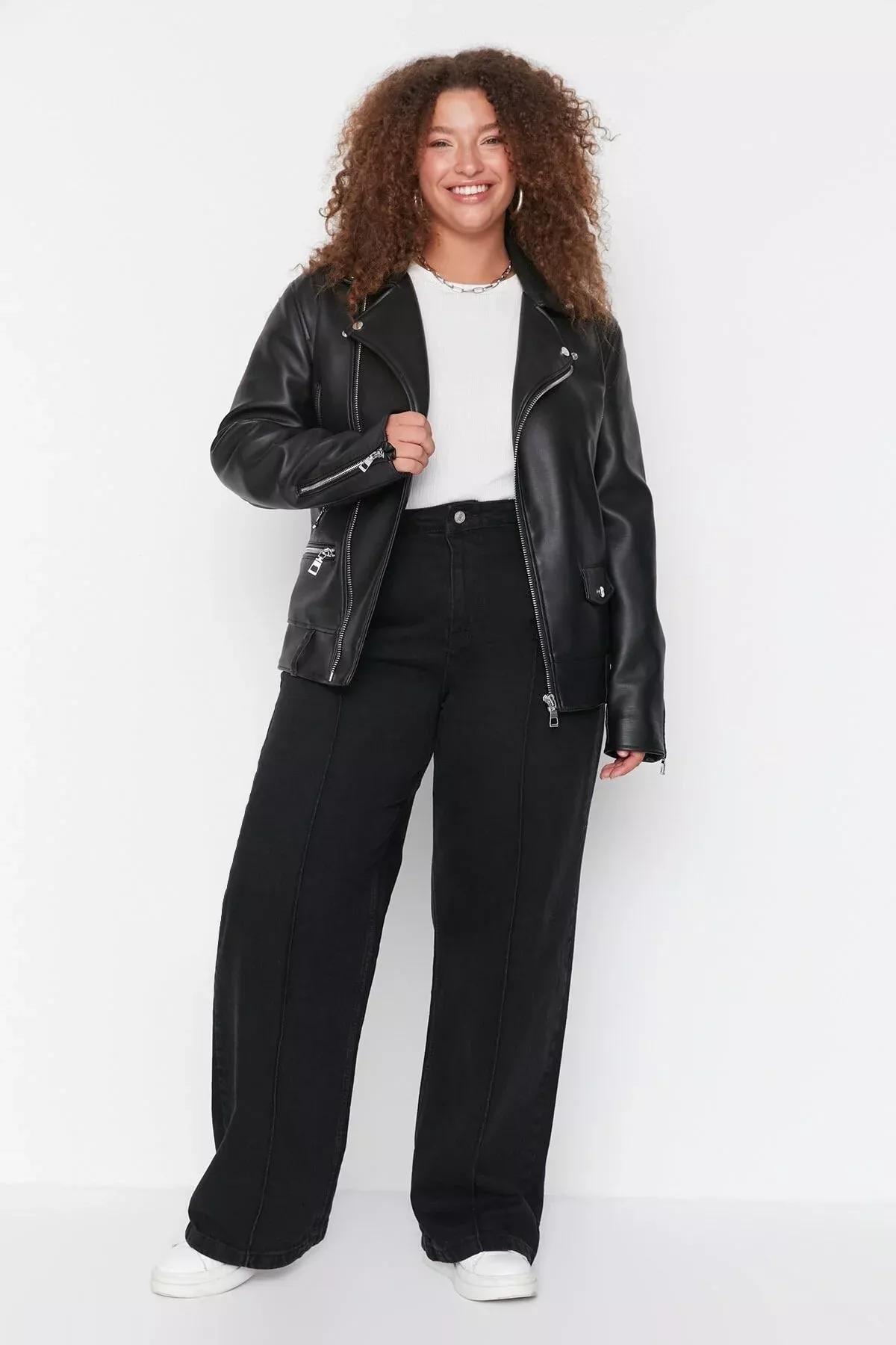 Black Wide Leg Plus Size Jeans, Black, large image number 7