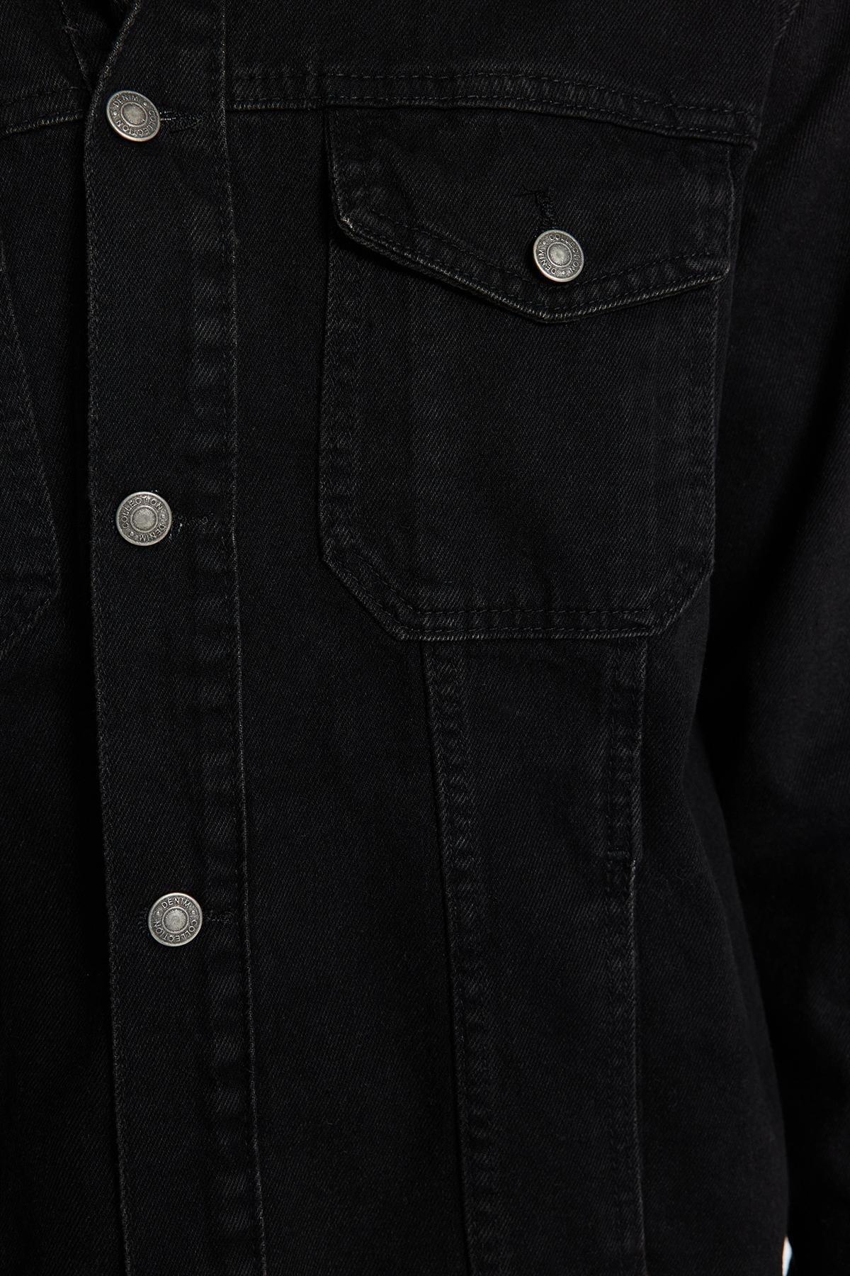 Black Knitted Hooded Denim Jacket, , large image number 4